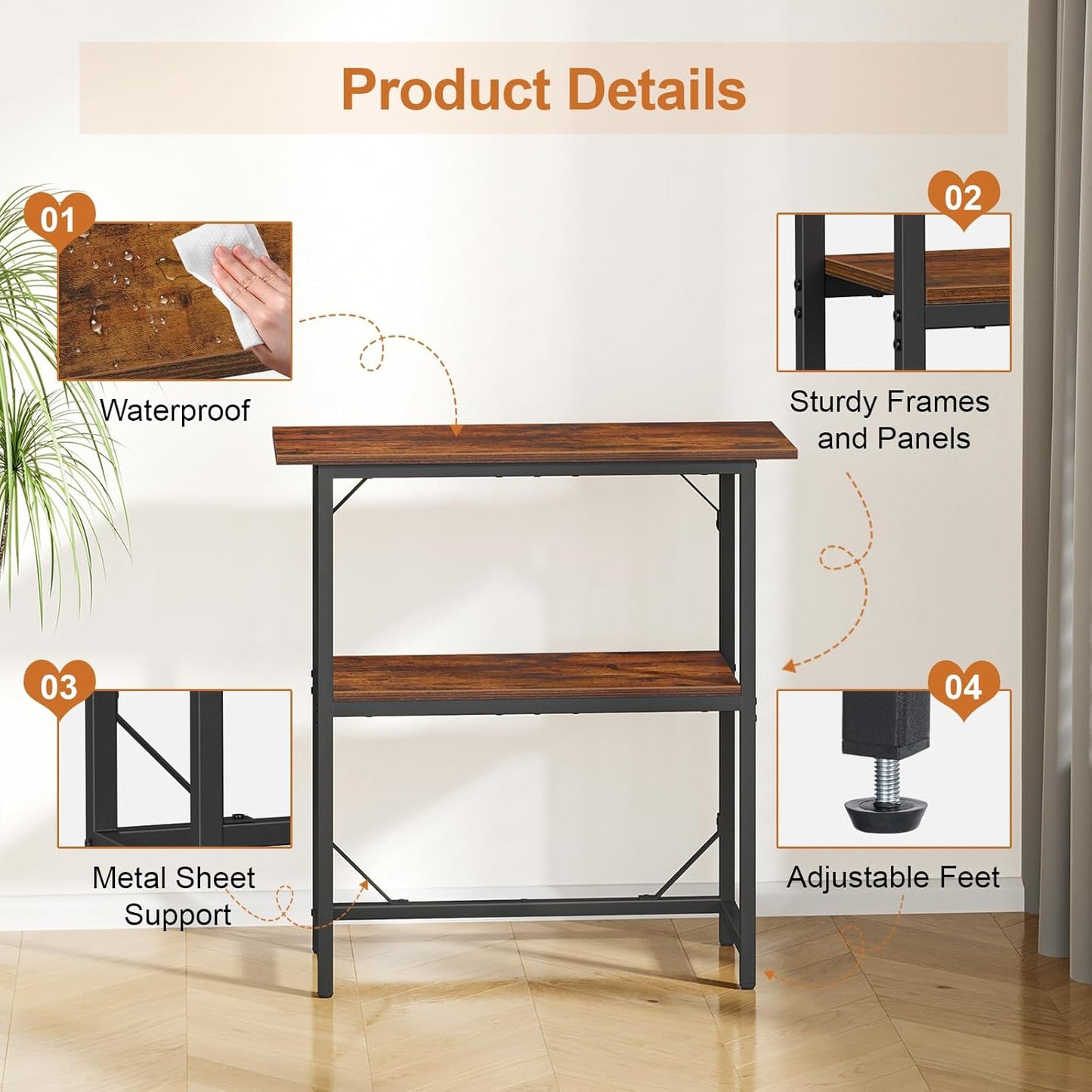 Snughome 10-30 Gallon Fish Tank Stand, Aquarium Stand 2-Tier Storage Shelves, Heavy Duty Terrarium Stand for Home Office Fish Tank Shelf, 30" L x 11.8" W x 30.7" H, Rustic Brown