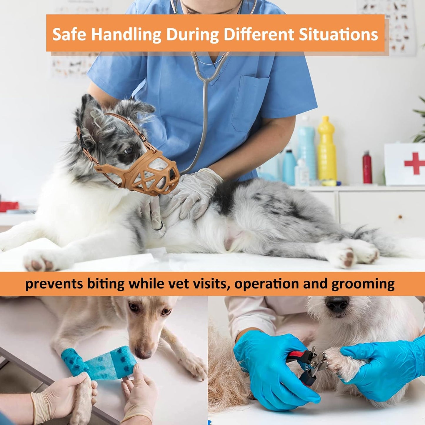 BARKLESS Dog Muzzle, Basket Muzzle for Biting, Chewing and Scavenging, Humane Cage Mouth Cover, Perfect for Grooming and Training Large Aggressive Reactive Dogs (XL, Brown)