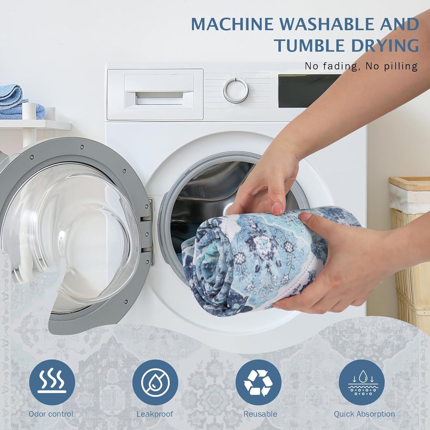 IEUUMLER Washable Pee Pads for Dogs, 1 Pack Reusable Non-Slip Grip, Super Absorbent Waterproof Puppy Pads for Potty Training, Playpen, Crate, Whelping Box EU011 (Blue, 63" x 63")