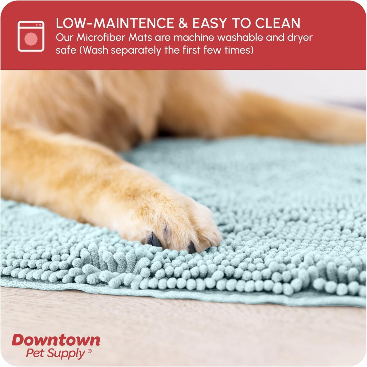 My Doggy Place Microfiber Dog Mat for Muddy Paws, 8' x 2' Light Blue - Non-Slip, Absorbent and Quick-Drying Dog Paw Cleaning Mat, Washer and Dryer Safe - Hallway Runner
