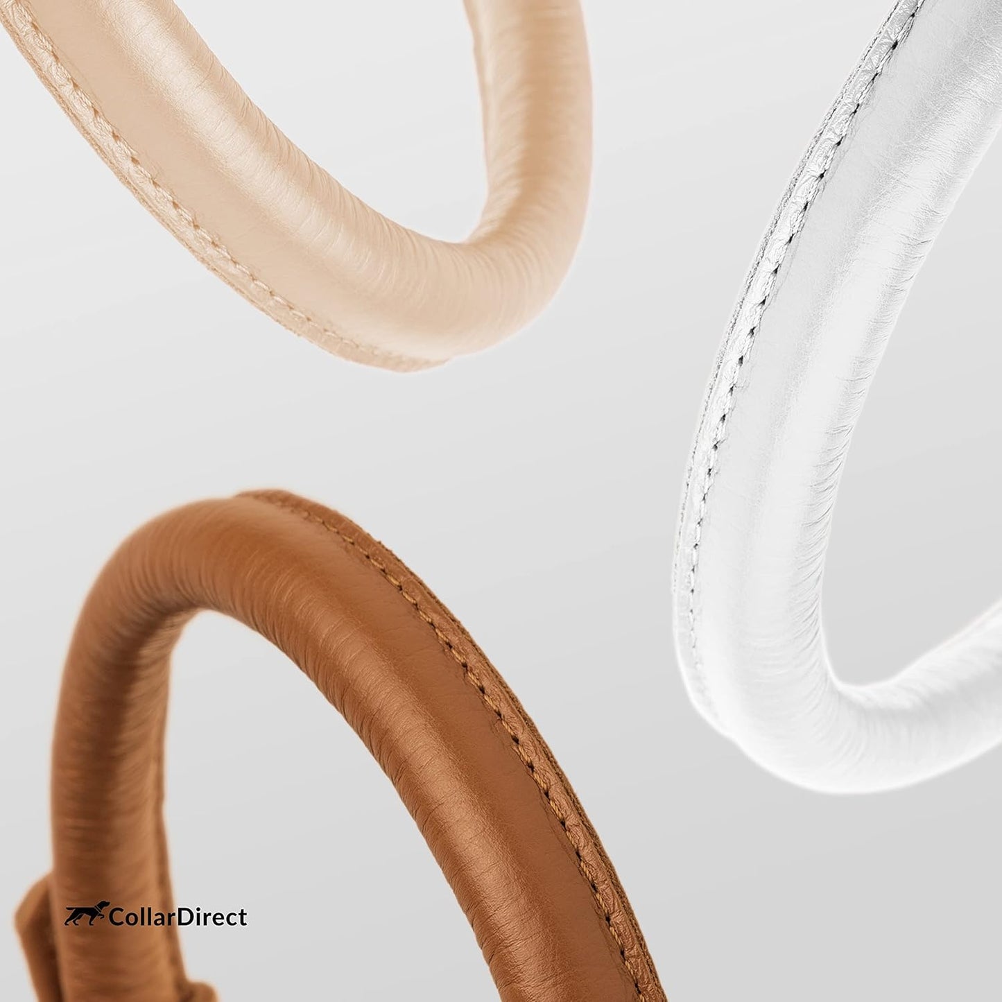 CollarDirect Rolled Leather Dog Collar, Soft Padded Round Puppy Collar, Handmade Genuine Leather Collar Dog Small Large Cat Collars 13 Colors (15-19 Inch, Cinnamon Textured)