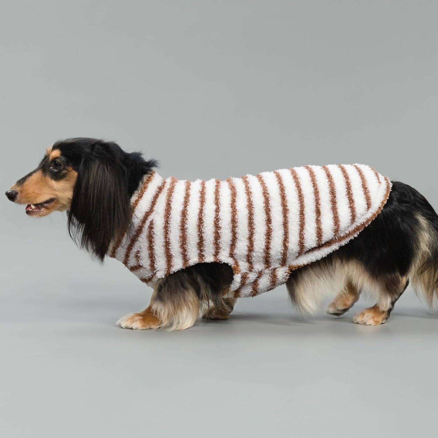 Fitwarm 2 Pack Striped Fleece Dog Sweater, Warm Winter Clothes for Small Dogs Boy Girl, Fuzzy Pet Outfit, White, Brown, XL