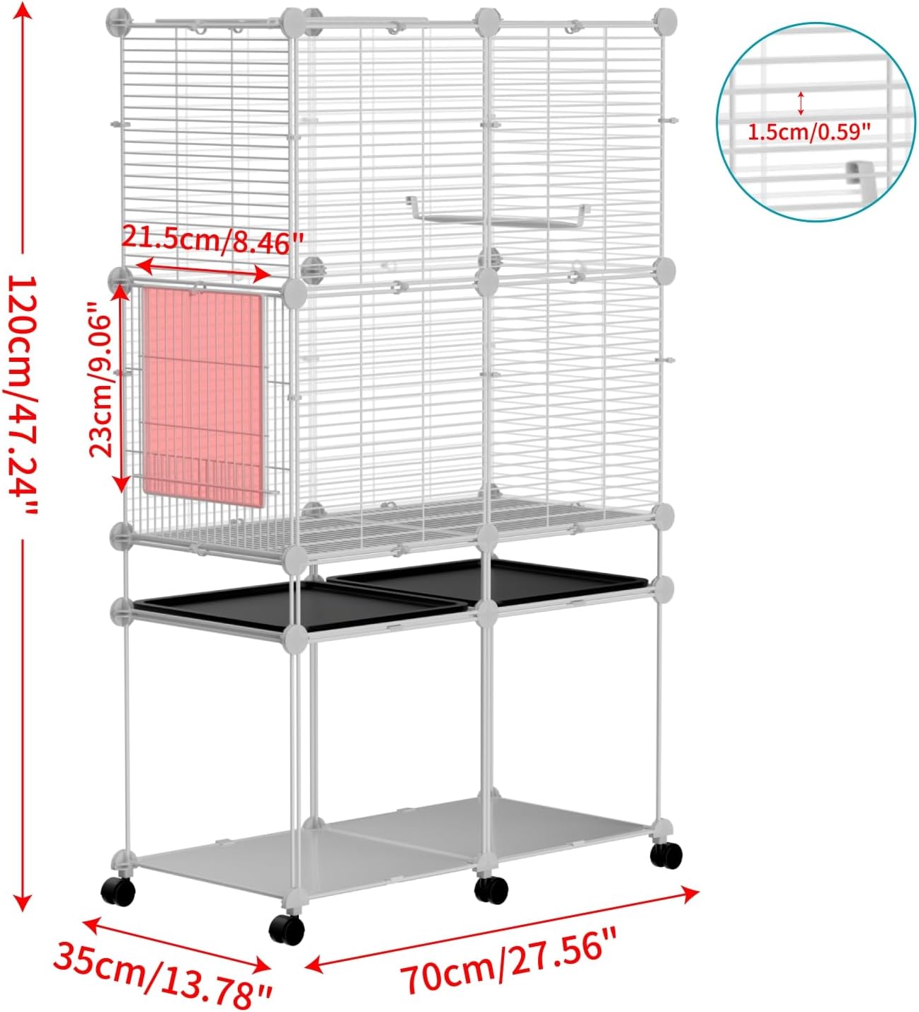 Standing Large Bird Cage, Parakeet Cage with Detachable Stand & Wheels, Wide Flight Birdcage for Parrot Cockatiel Conure Budgie Canary Finch Lovebird