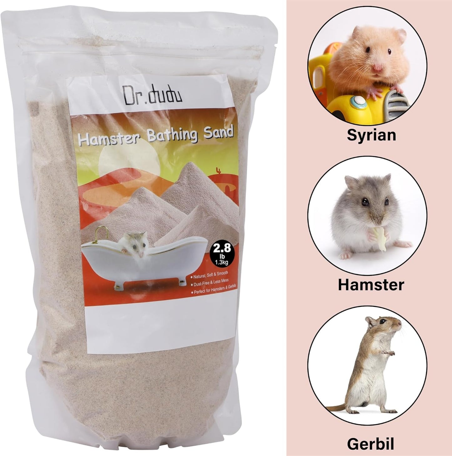 DR.DUDU Hamster Bath Sand, 2.8lb Dust Free Desert Sand or Potty Litter Sand for Hamster Chinchillas Gerbil Syrian Mice Small Animals (Beige)