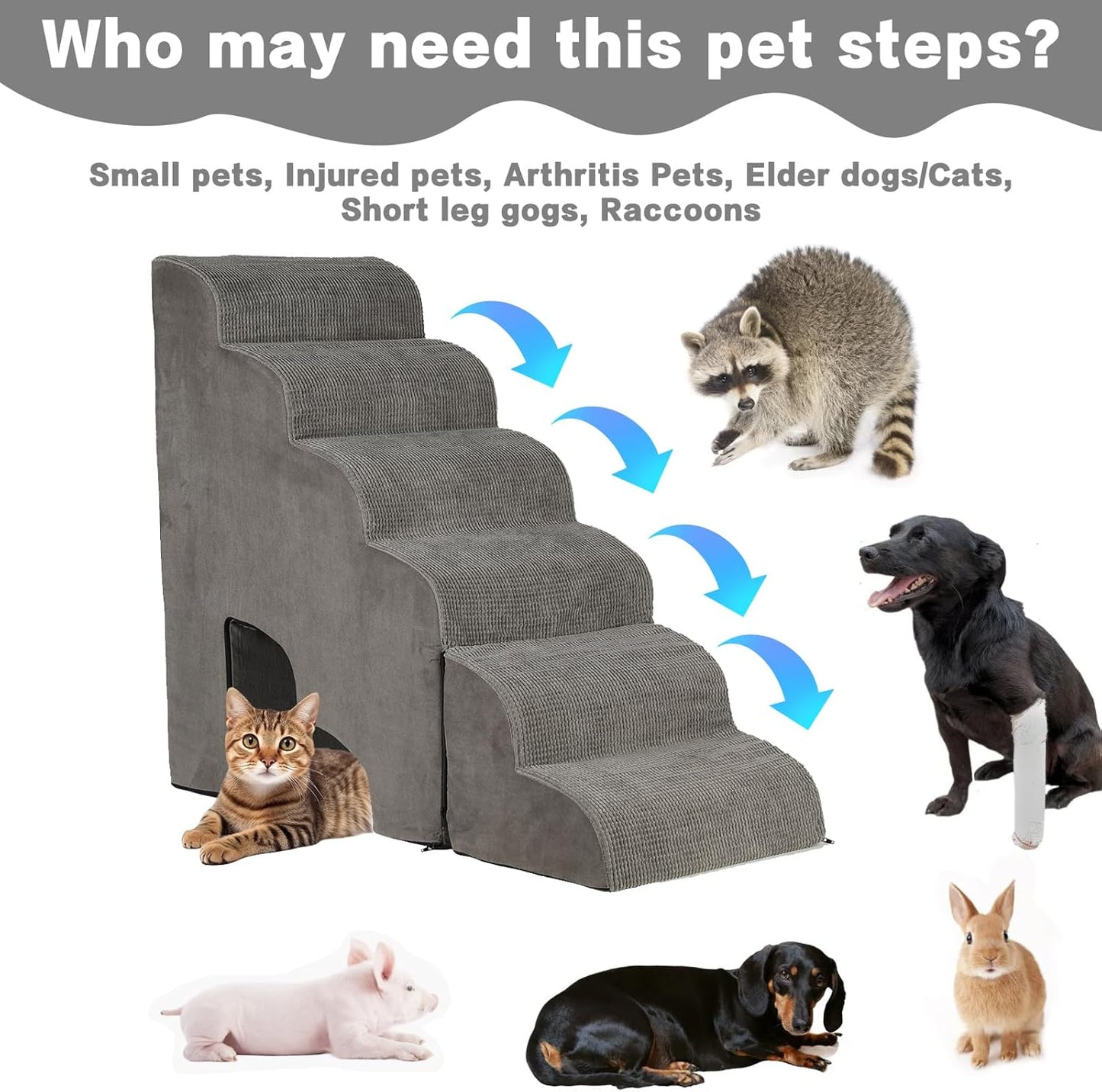 Dog Stairs for High Beds 25-30 inches Tall, 6-Step Dog Steps for High Bed for Doggies/Kitties, 30D Foam Pet Stairs Steps for Small Dogs, Dog Ramp/Ladder for Old Dogs/Cats, Grey