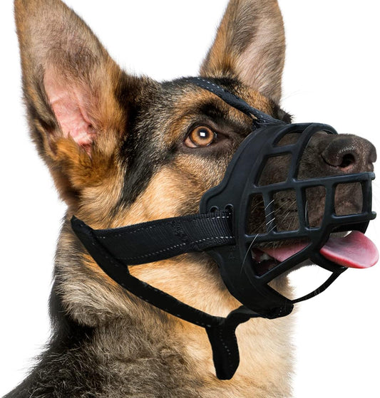 BARKLESS Dog Muzzle, Silicone Basket Muzzle for Small Medium Large Dogs, Soft Cage Mouth Cover Prevent Biting Chewing, Allow Drinking Panting, Suitable for German Shepherd
