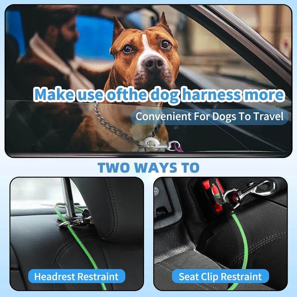 Dog Seat Belt Harness for Car,Dog Seatbelt of Coated Wire Leash Safety Restraint,No Chew Tether Cable Vehicle,Double Clips & Latch (Green, 32 inch/80 CM)
