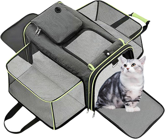 Cat, Dog Carrier for Pets Up to 20 Lbs,Sides Expandable Pet Carrier Bag Large Mesh Safe,Airline Approved Animal Carrier,Soft Sided Collapsible Pet Travel Carrier,Foldable Portable Pet Home (Green)