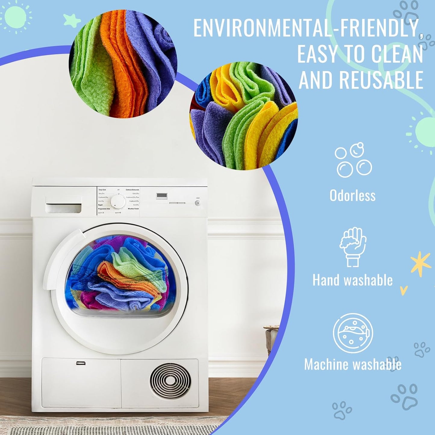 Pet Snuffle Ball, Puzzle Sniffing Interactive Dog Ball for Blind Dogs Training Stress Relief Dog Enrichment Toys Treat Machine Washable (Rainbow Color, 10cm)