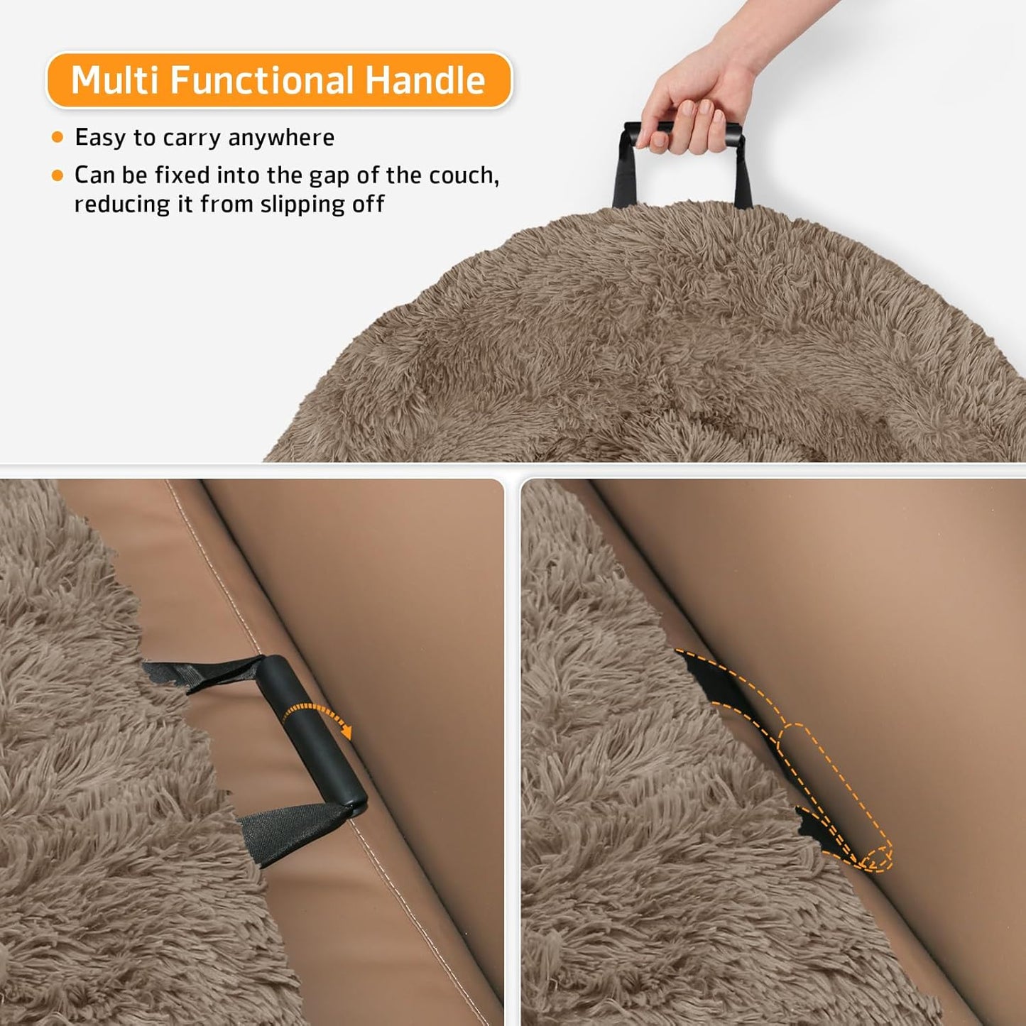 Calming Dog Bed Fluffy Plush Dog Mat for Furniture Protector with Removable Washable Cover for Large Medium Small Dogs and Cats (Extra Large (53x39.3x6), Camel)