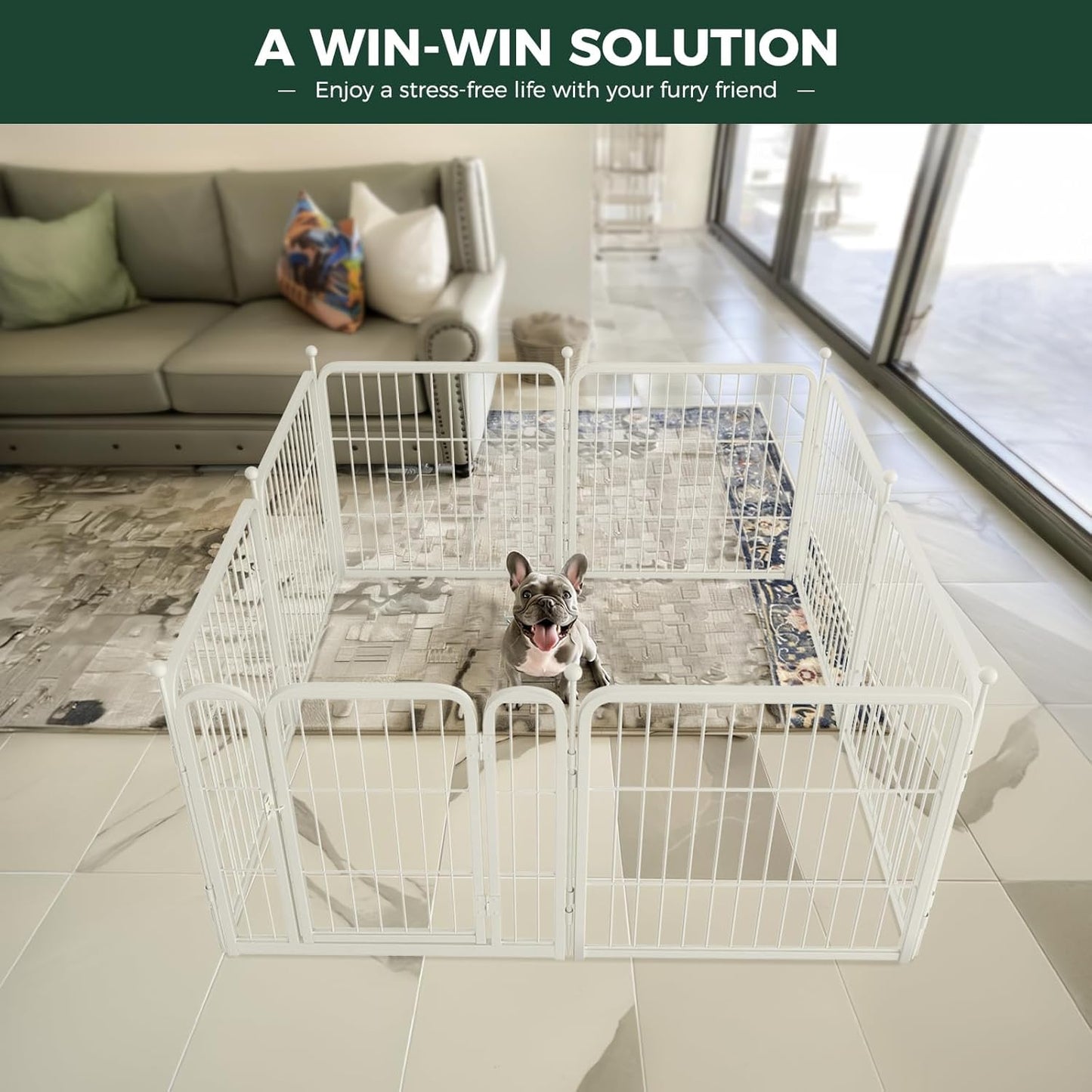 FXW Rollick Unleashed Dog Playpen for Indoor, Yard, RV Camping, 24 inch 16 Panels for Small and Puppy Dogs, White│Patented
