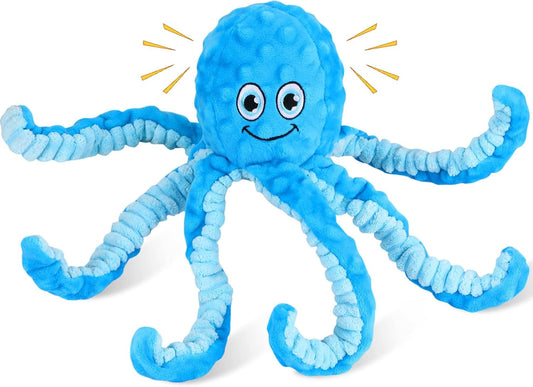 Squeaky Dog Toys Octopus Stuffed Crinkle Toy, Puppy Chew Toys for Teething, Durable Tug of War Interactive Plush Dog Toys for Puppies Small, Medium, and Large Dogs