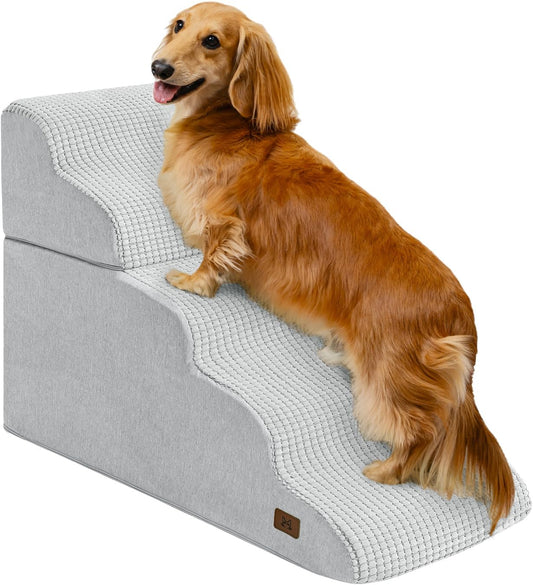 Dog Step for Bed, Dog Stair 5-Step 35D Pet Stair 22.8" H for High Bed or Sofa Non-Slip Balanced Pet Step Indoor, Light Grey