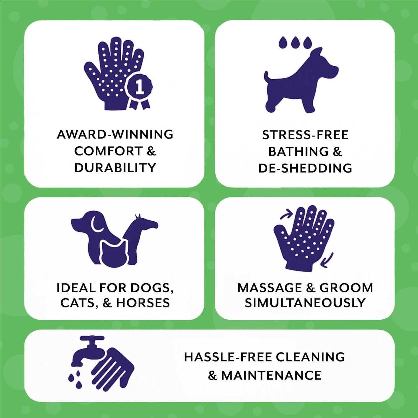 H HANDSON Pet Grooming Gloves - Patented #1 Ranked, Award Winning Shedding, Bathing, & Hair Remover Gloves - Gentle Brush for Cats, Dogs, and Horses (Mono Green, Small)