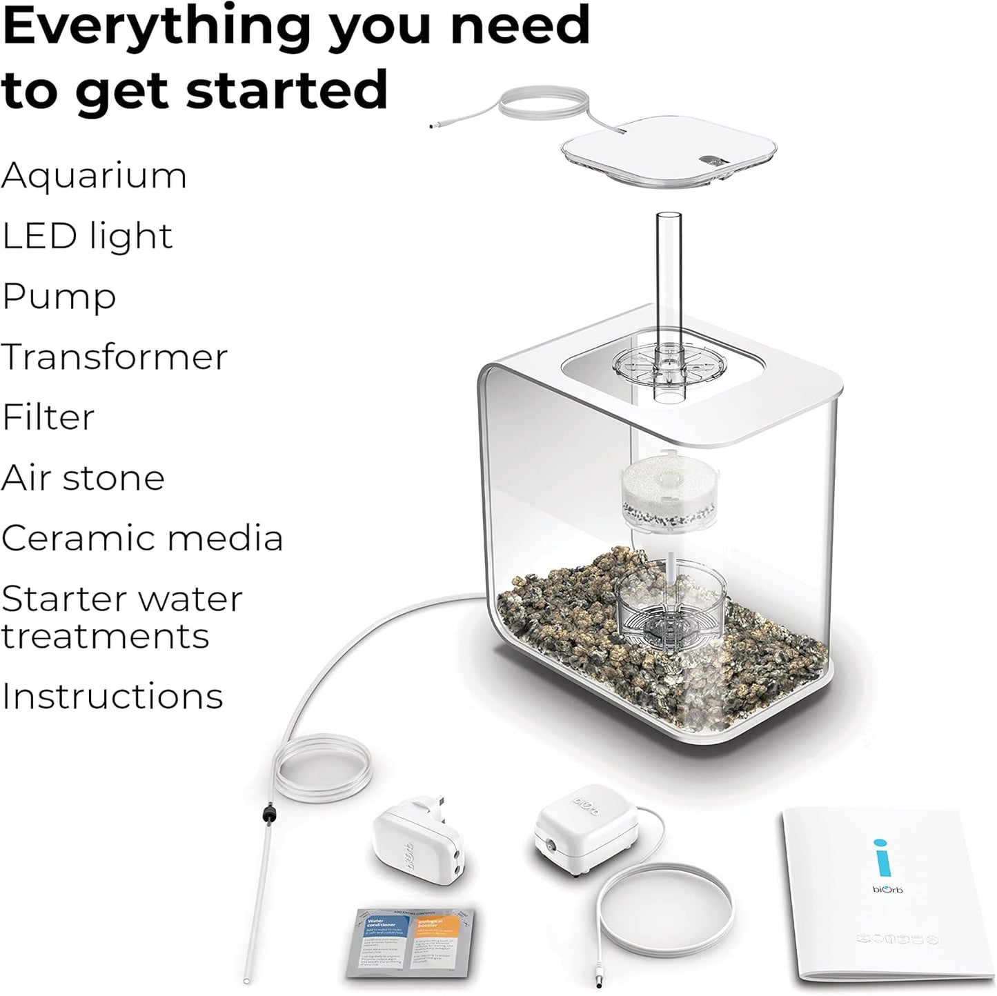 biOrb Flow 15 Acrylic 4-Gallon Aquarium with White LED Lights Modern Compact Tank for Tabletop or Desktop Display, White