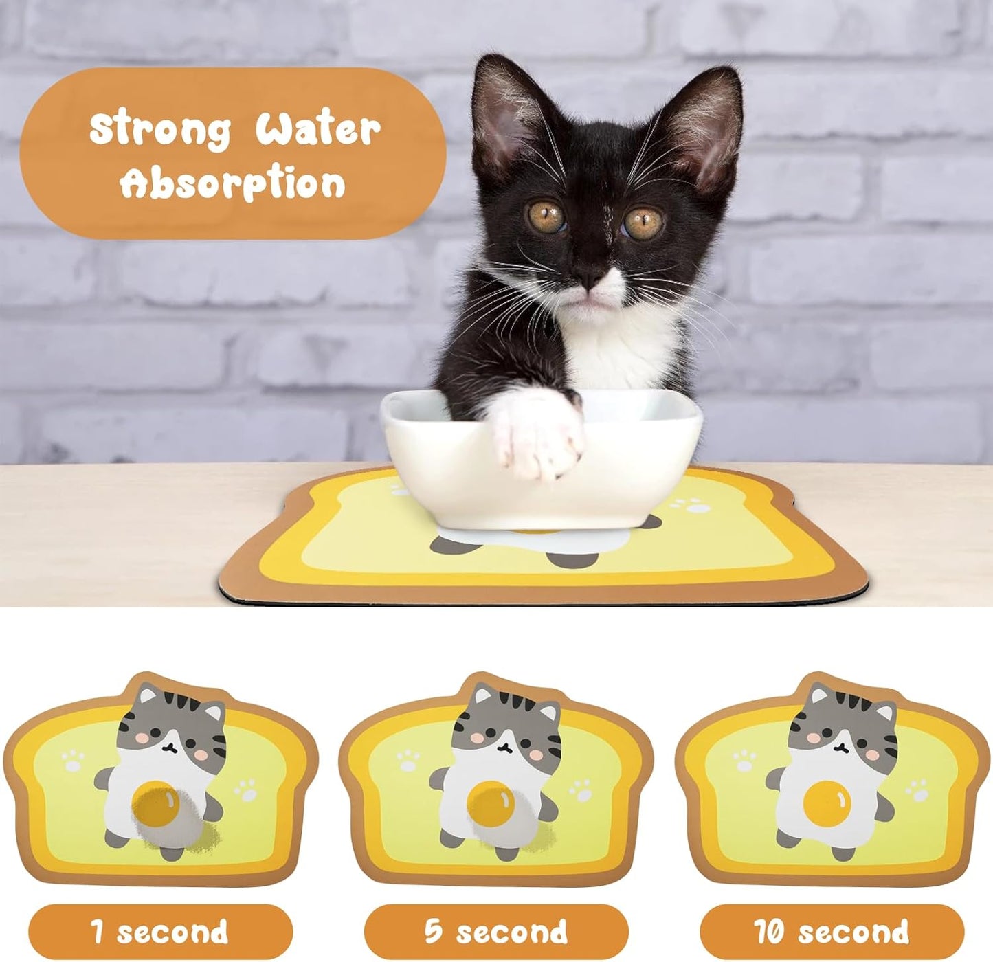 Cat Food and Water Bowl Mat - Absorbent Pet Feeding Placemat for Floor - Yellow 25.9 * 17.7 Inch