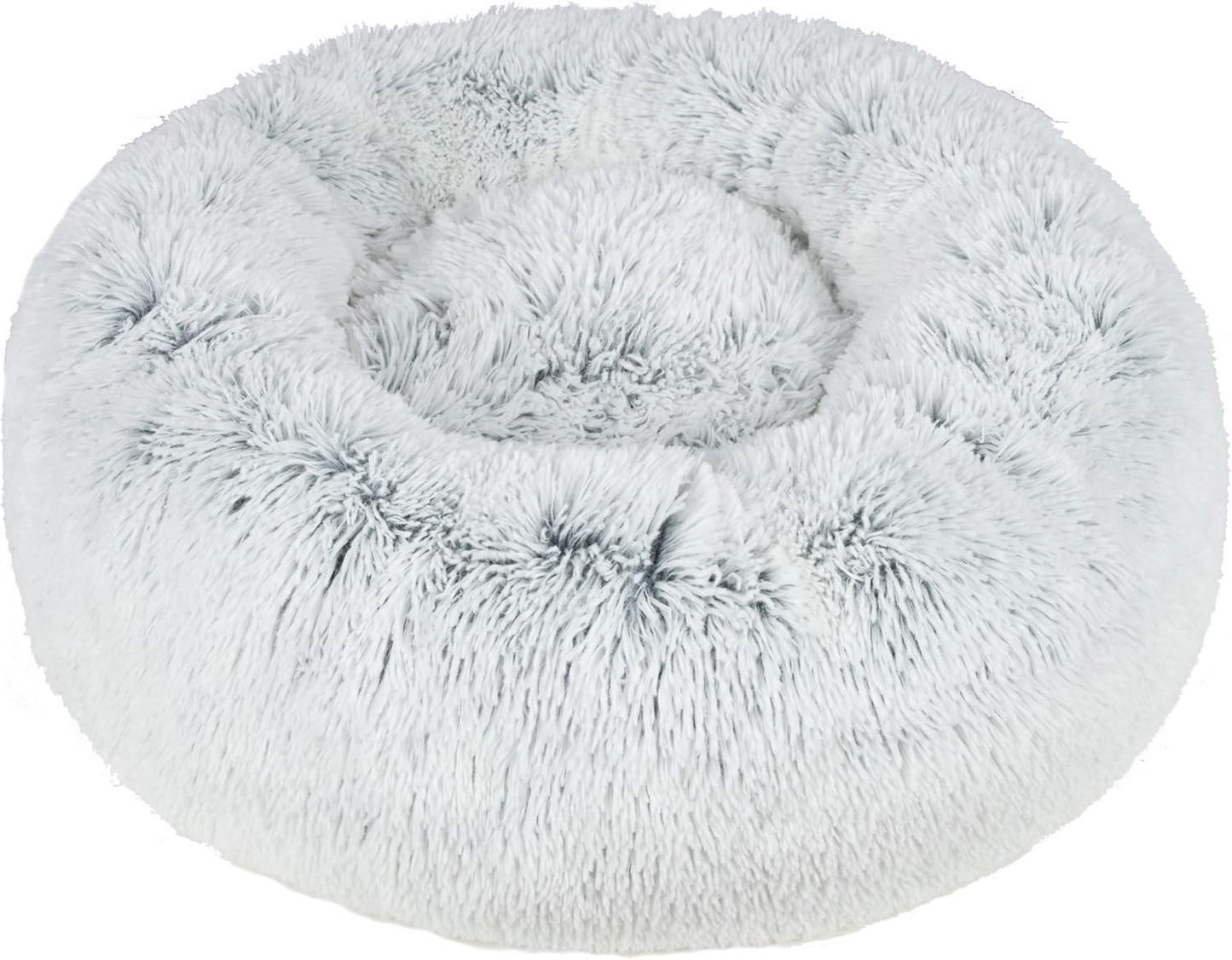 Best Pet Supplies Round Donut Dog Bed with Plush Faux Fur Fabric, Calming, Anti-Anxiety Cushion for Indoor Pets, Slip-Resistant Base, Soft Ergonomic Support - Light Warm Gray, 27x27x7.5''