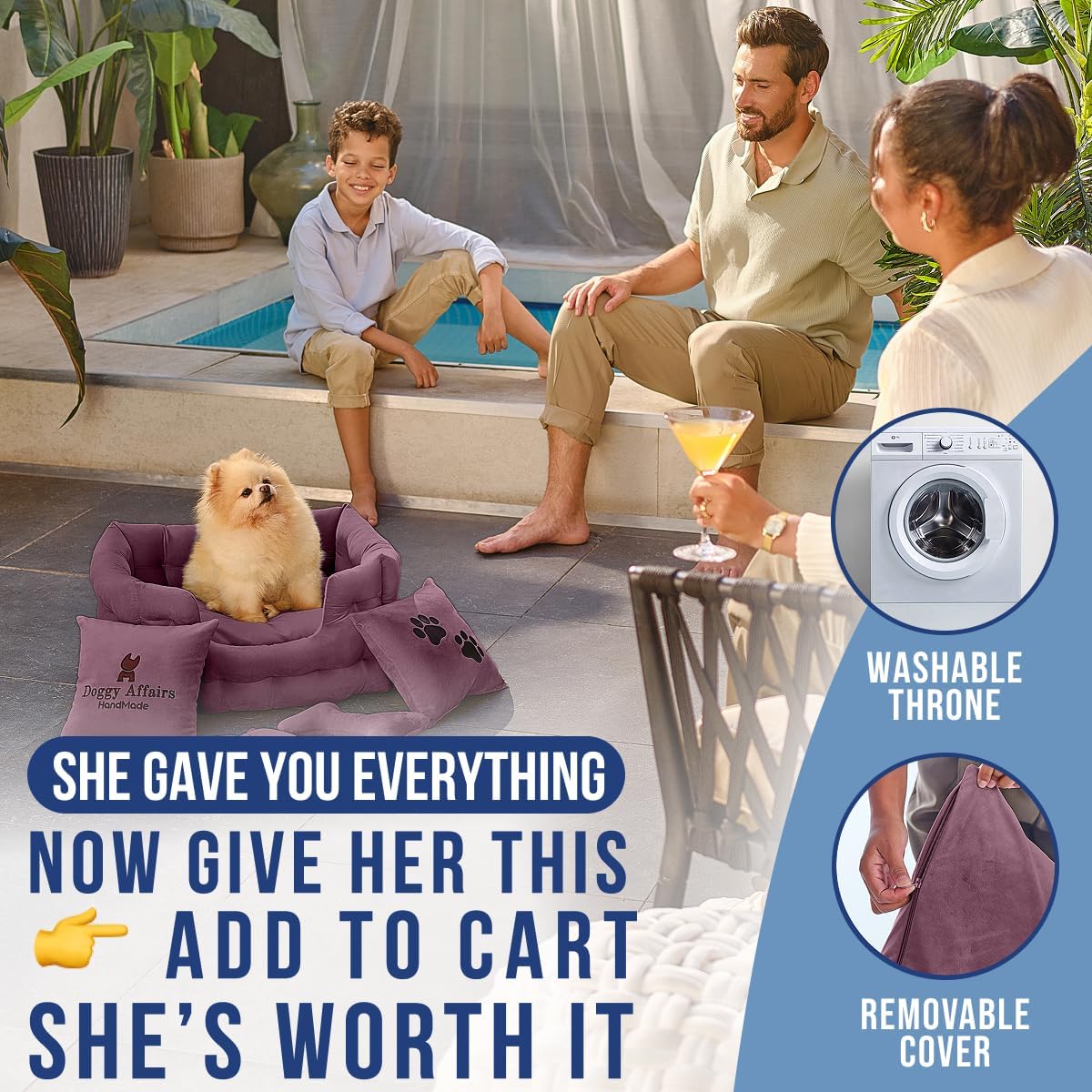 Luxury Dog Bed Chesterfield – Handcrafted Velvet Throne for Dogs | Joint Support, Calming & Temp-Regulating Comfort | Durable 5+ Years, Anti-Claw, Washable 100+ Times – XS, Purple