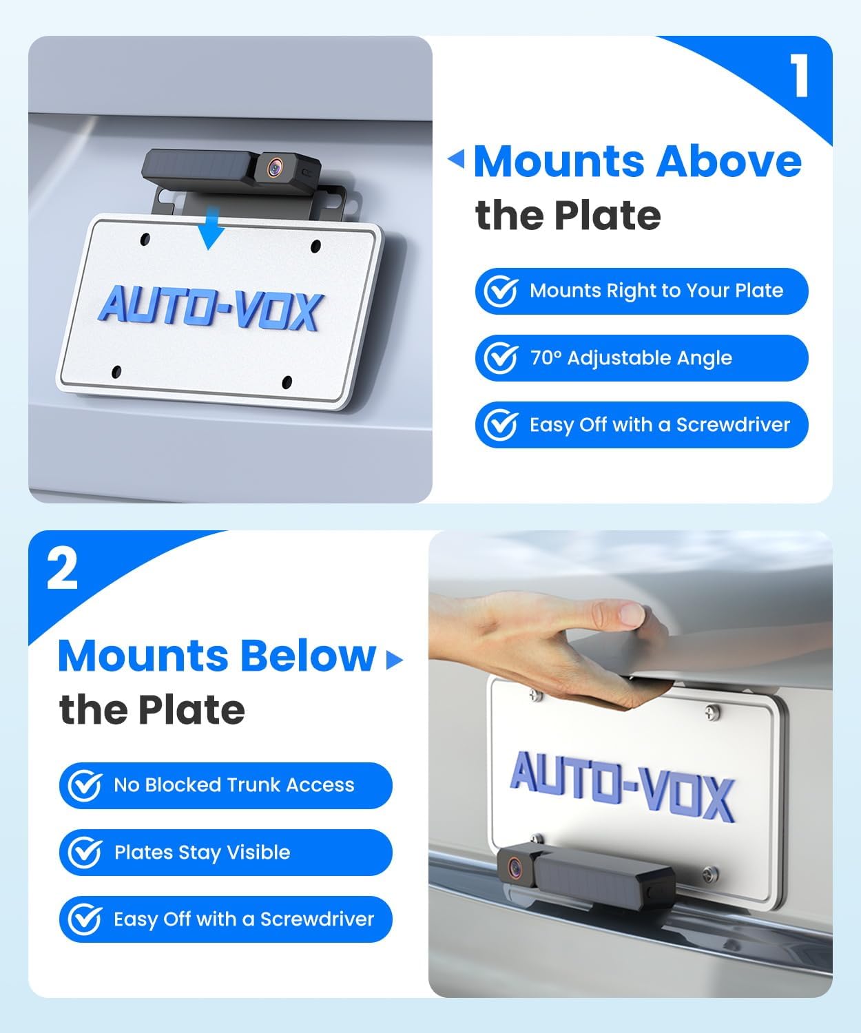 AUTO-VOX Solar Wireless Backup Camera with 5" 1080P Monitor: 5000mAh Battery 2 Mins DIY Installation & 2 Split Screen Back Up Camera, IP69K Waterproof Reverse Camera for Car, Van, SUV, Truck, Trailer