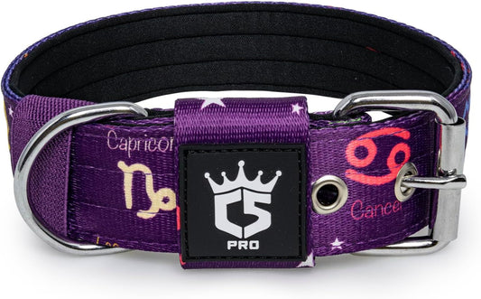 TSPRO Tactical Dog Collar 1.5 Inch Wide Thick Dog Collars with Heavy Duty Metal Buckle, Durable, Strong, Adjustable for Medium to Large Dogs (Constellation Purple L)