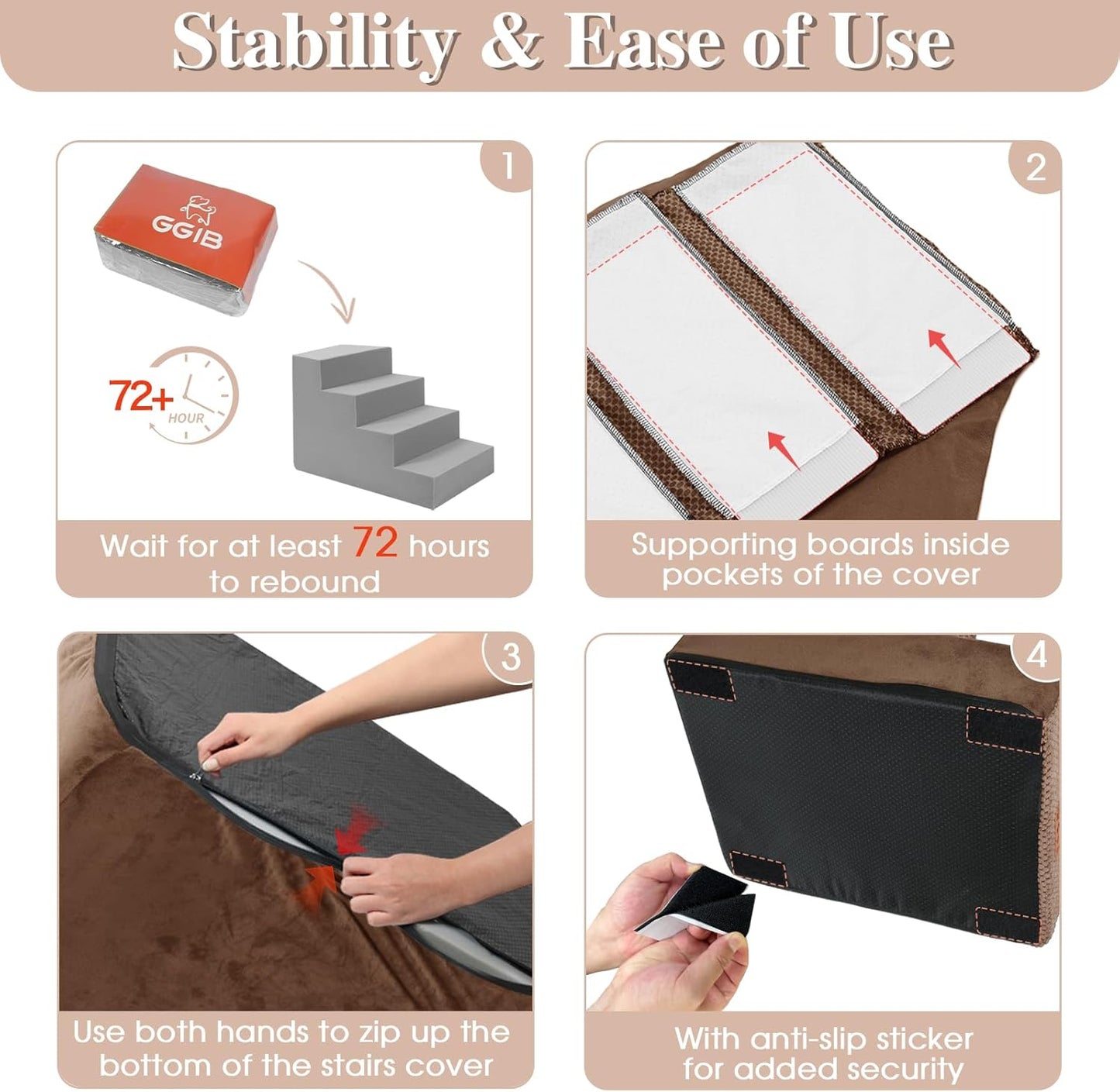 GGIB Dog Stairs for Small Dogs Cats Non-Slip Dog Steps for High Bed Pet Stairs for Sofa Couch Pet Ramp Pet Steps with Removable Washable Cover, Brown, 22" H, 5-Step