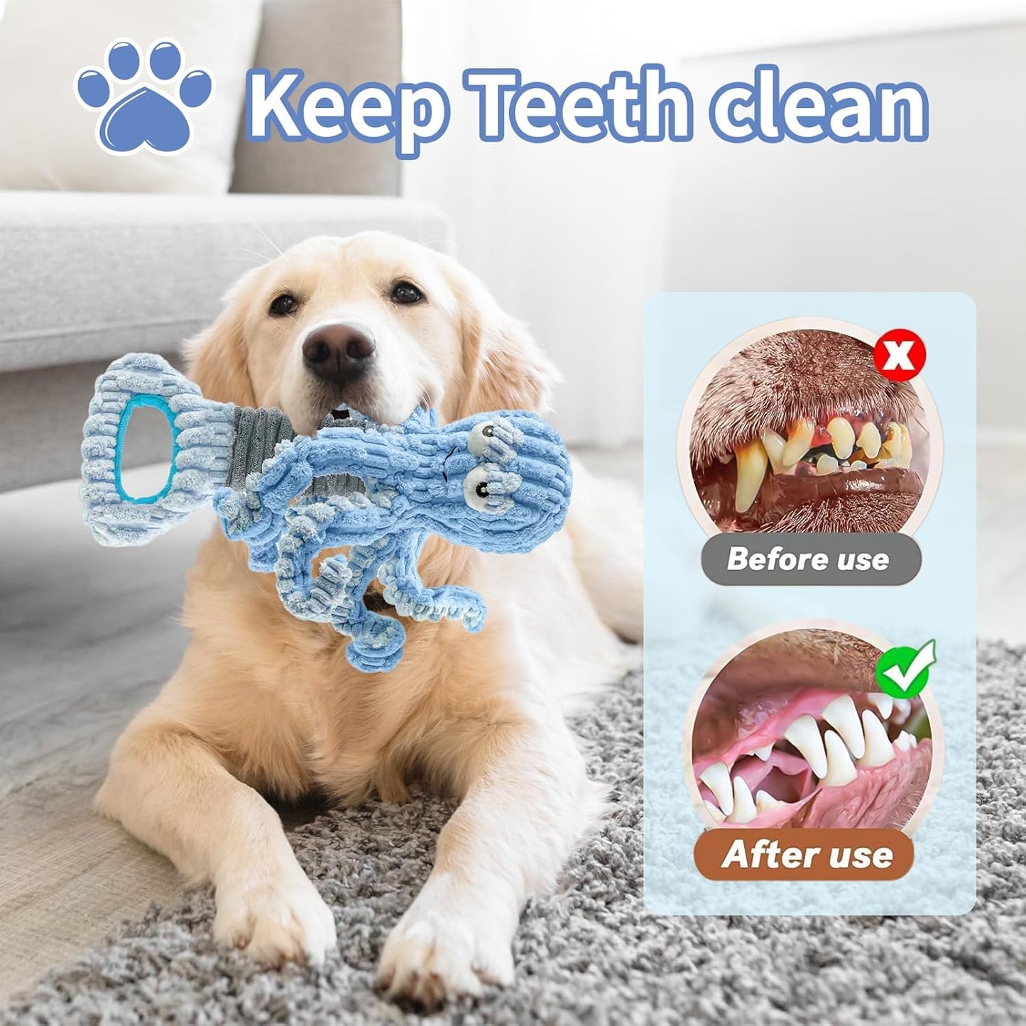 Squeaky Dog Toys for Large Dogs, Octopus Dog Toy Interactive Tug of War Dog Plush Toy to Keep Them Busy, Crinkle Dog Toy Plush Dog Toys (Blue)