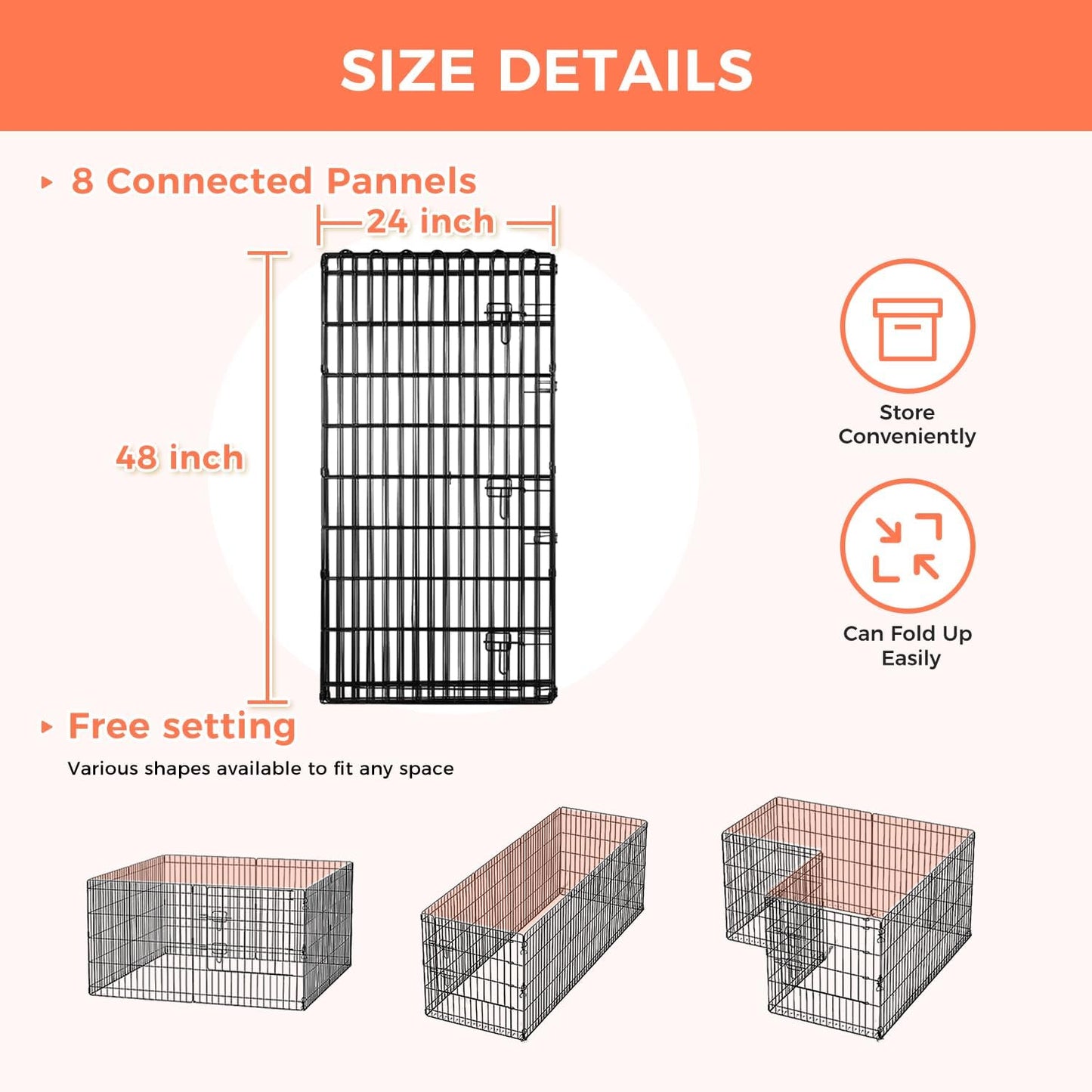 Foldable Dog Playpen 48" Height 8 Panels Metal Exercise Pen with Door - Indoor/Outdoor Dog Play Pen for Medium-Large Dogs, Portable Pet Fence for Yard Garden Camping, Black
