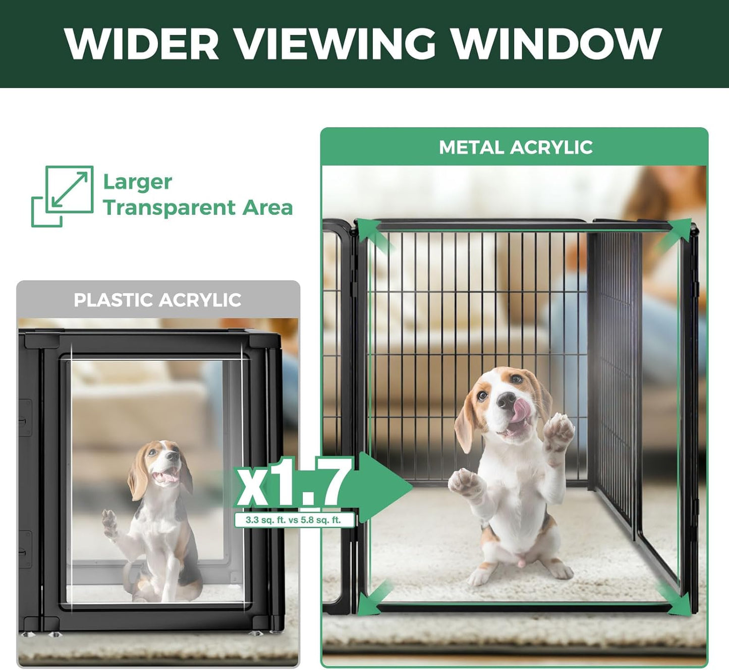 FXW Homeplus Unleashed Indoor Dog Playpen - Stress-Free and Safe Play, Heavy Duty 32 Inch 5 Acrylic Panels + 5 Wire Panels Dog Pen for Small and Medium Dogs, Black│Patented