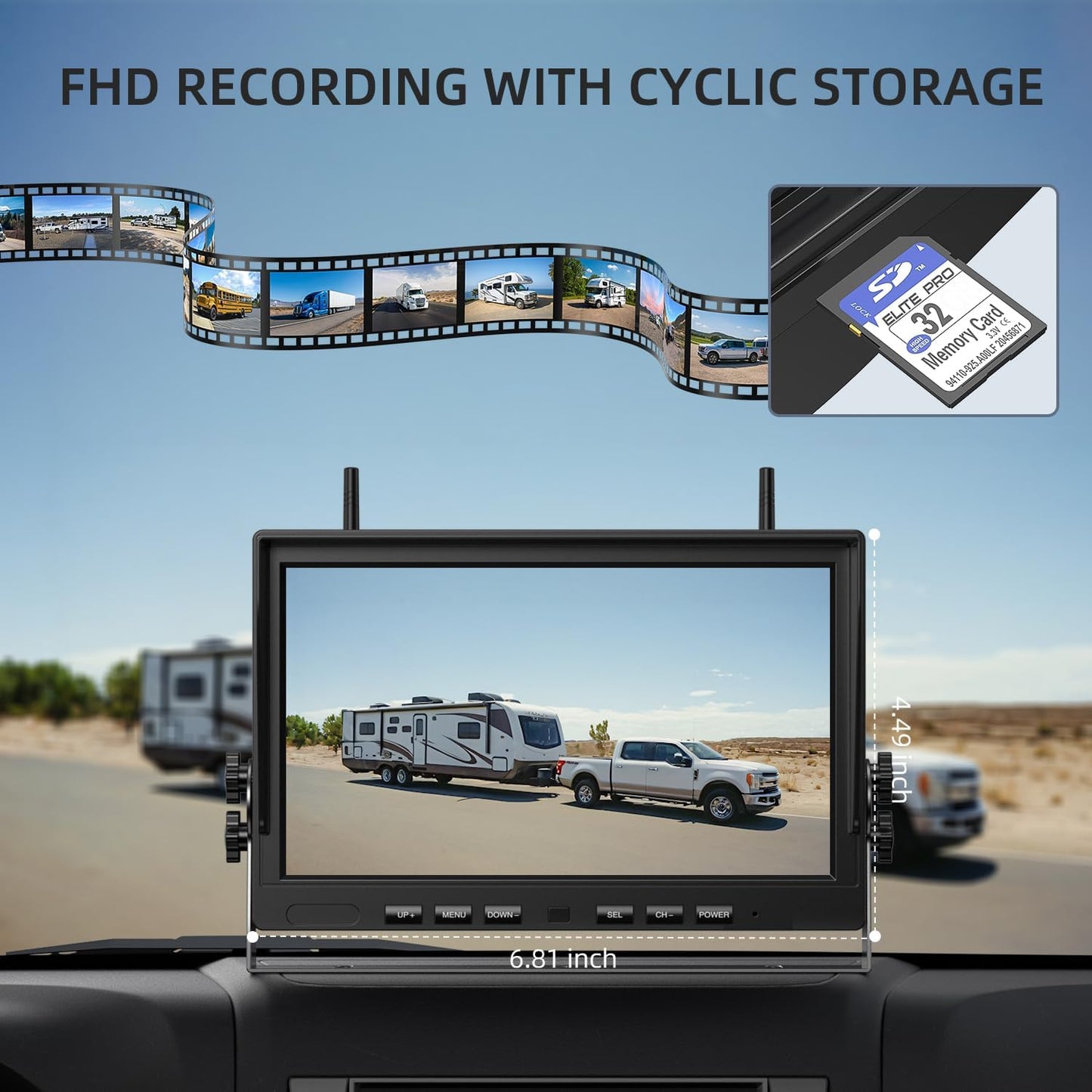 eRapta 4 Wireless Backup Camera Magnetic: 10.1" IPS Full-Size DVR Monitor, Install-Free RV Camera System with IR Night Vision, Built-in 9600mAh Battery for RV/Camper/Truck/Trailer/Tractor ACT104