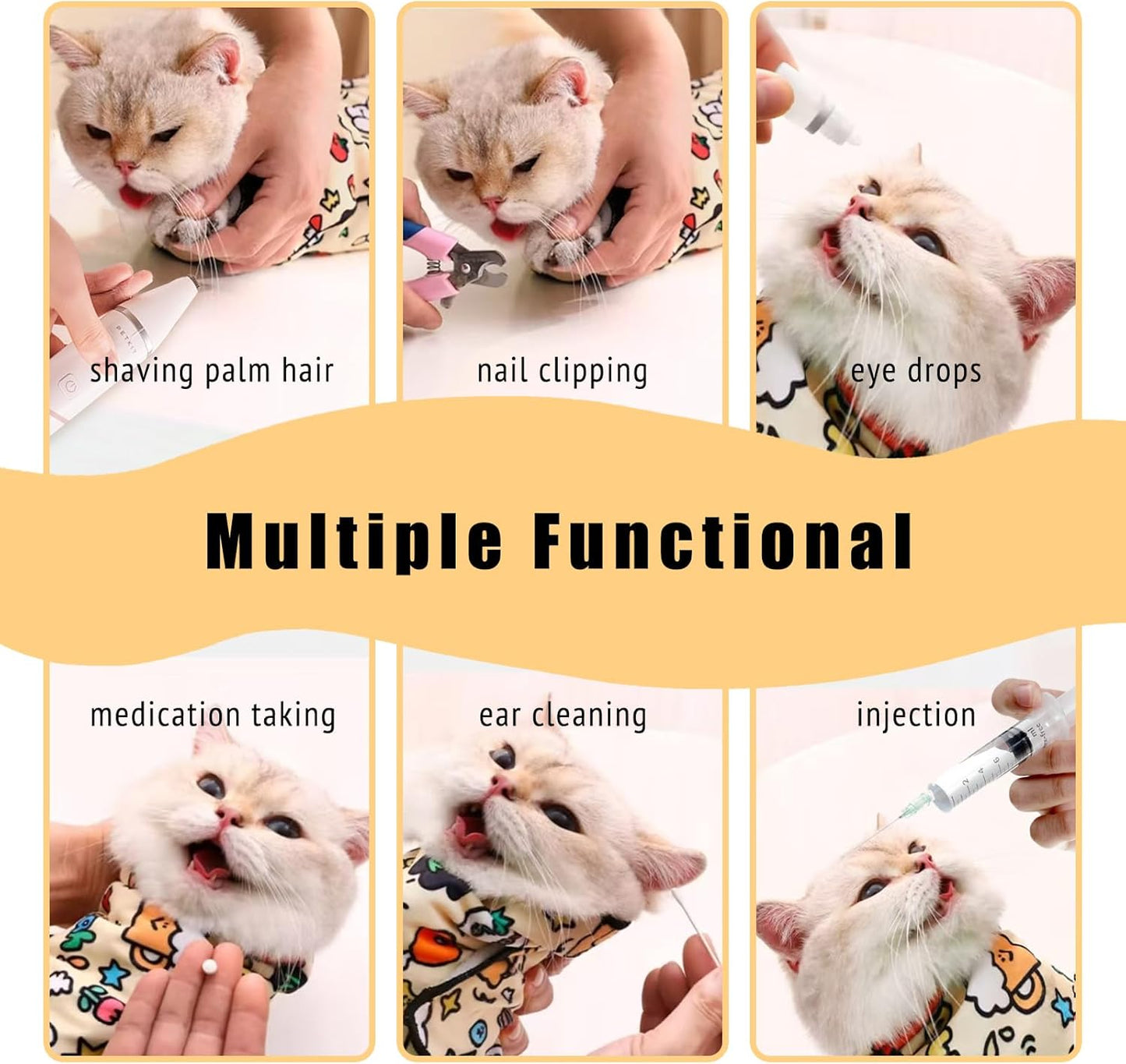 21.7" Cat Grooming Wrap,Self-Adherent Cat Wrap for Cutting Nails,Anti-Escape Pet Swaddle for Medicine,Teeth Brushing,Ear Cleaning(Within 6lbs)