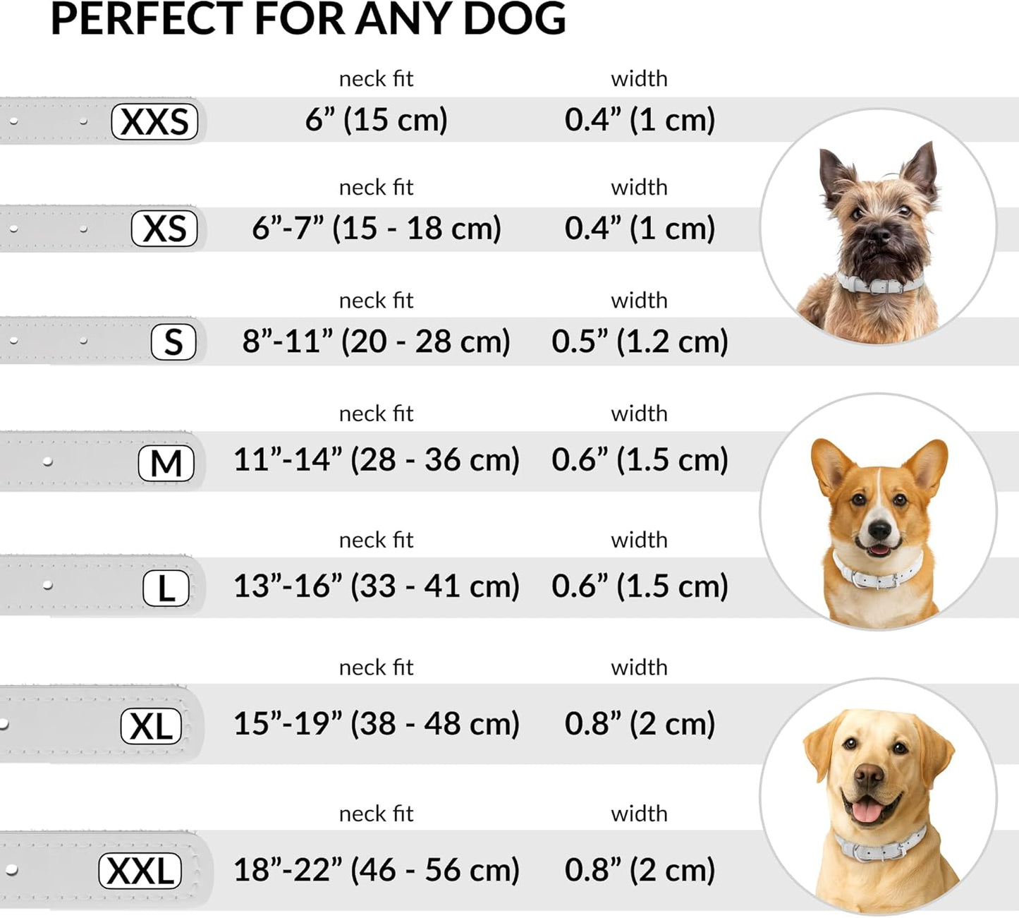 CollarDirect Rolled Leather Dog Collar, Soft Padded Round Puppy Collar, Handmade Genuine Leather Collar Dog Small Large Cat Collars 13 Colors (11-14 Inch, White Smooth)