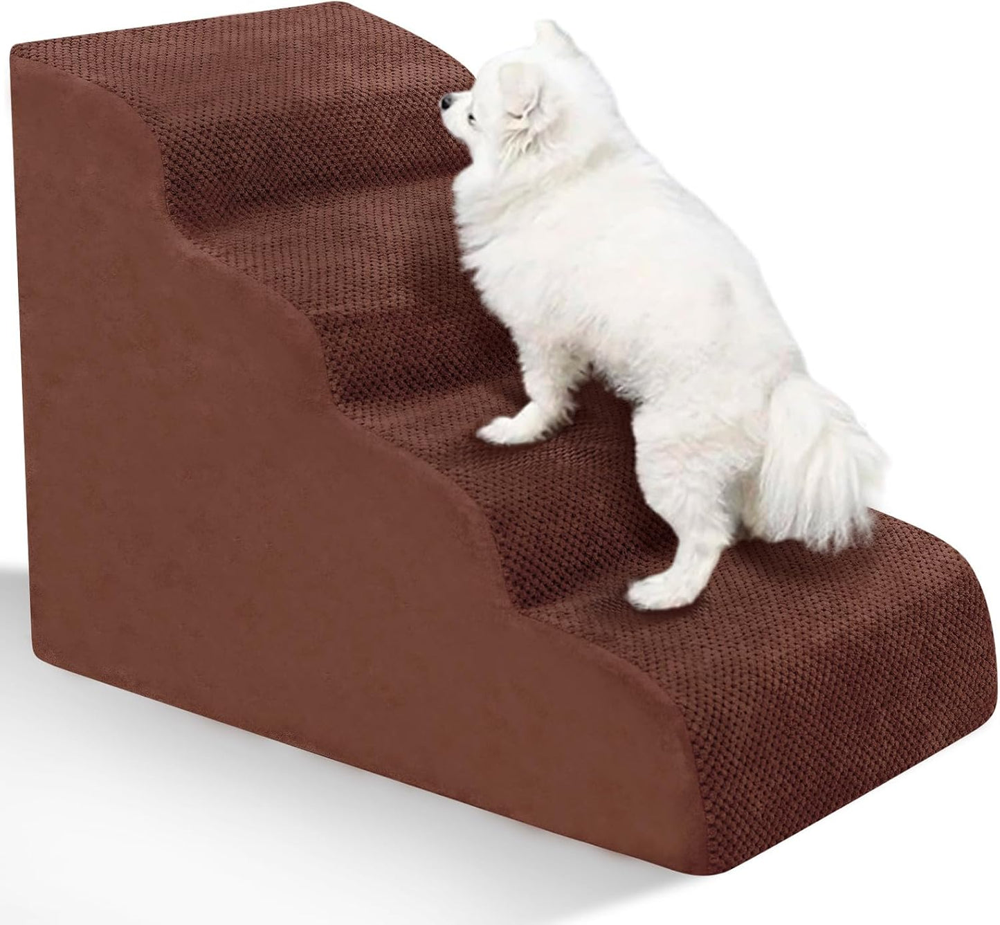 Dog Stairs for Small Dogs - High Density Foam Pet Steps, Extra Wide Dog Ramp with Non-Slip Bottom for High Beds, Couch and Sofa, Best for Dogs Injured, Older Doggy Cats,4 Steps, Brown
