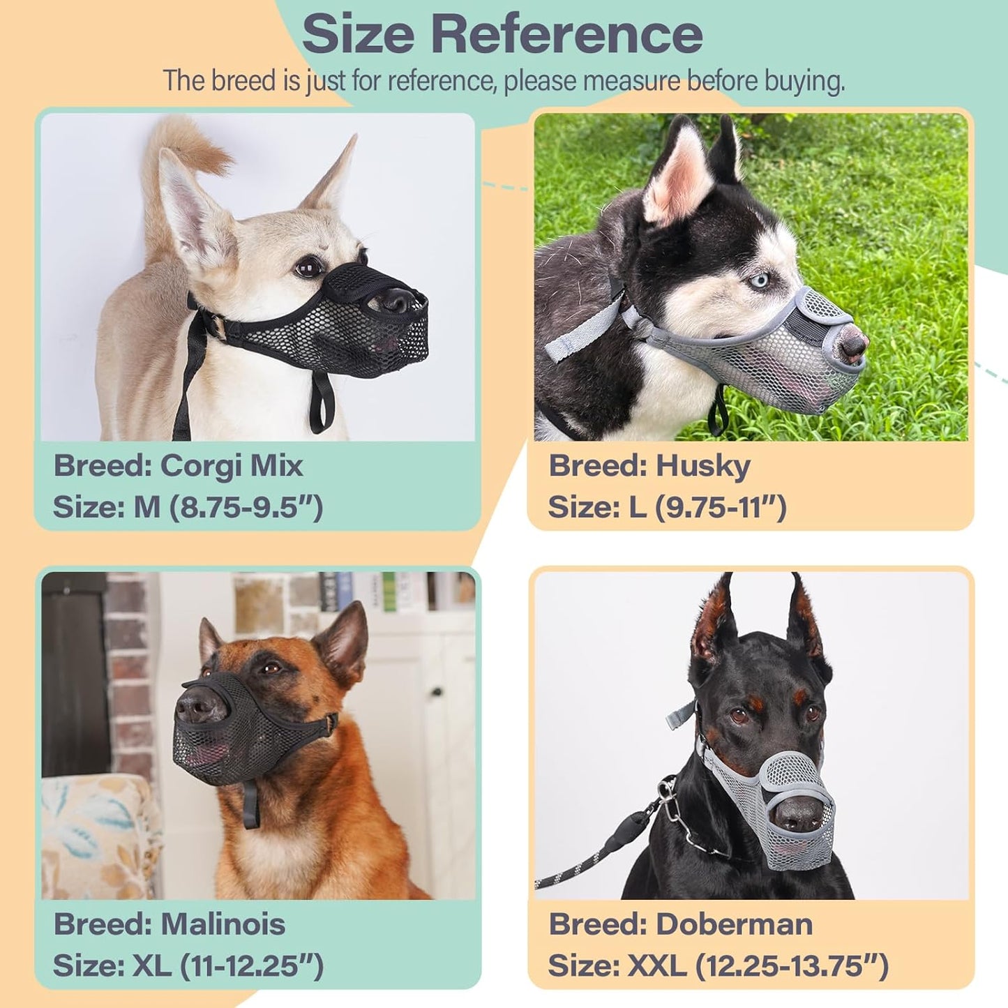 LUCKYPAW Dog Muzzle for Large Medium Small Dogs, Patented Mesh Muzzle to Prevent Biting Chewing Eating, Soft Mouth Guard with Front Opening Design for Drinking Panting(Grey, XXL)