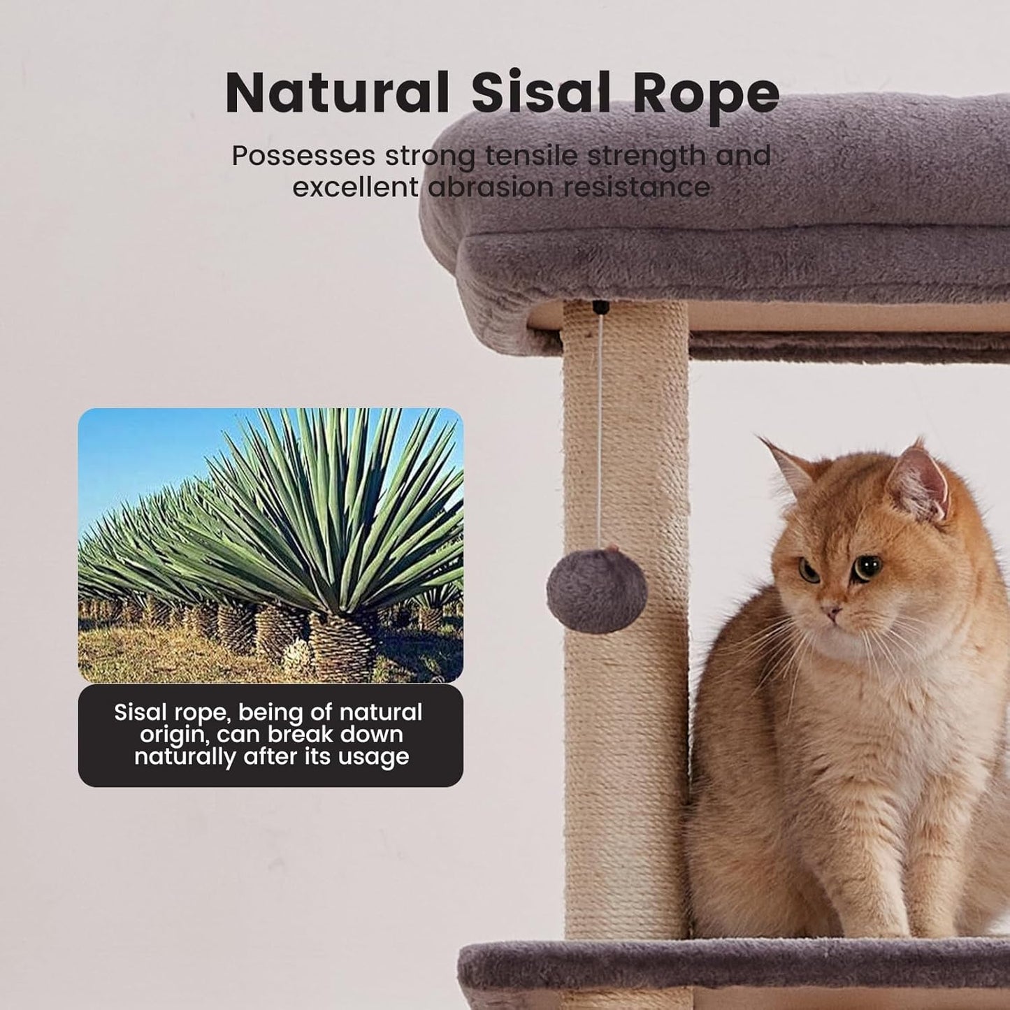 Gardner Pet 65in Heavy Duty Cat Tree Tower for Large Cats, Multi-Level Cat Furniture with Replaceable Sisal Scratching Post, Hammock | Extra-Large Platform & Condo (Grey)