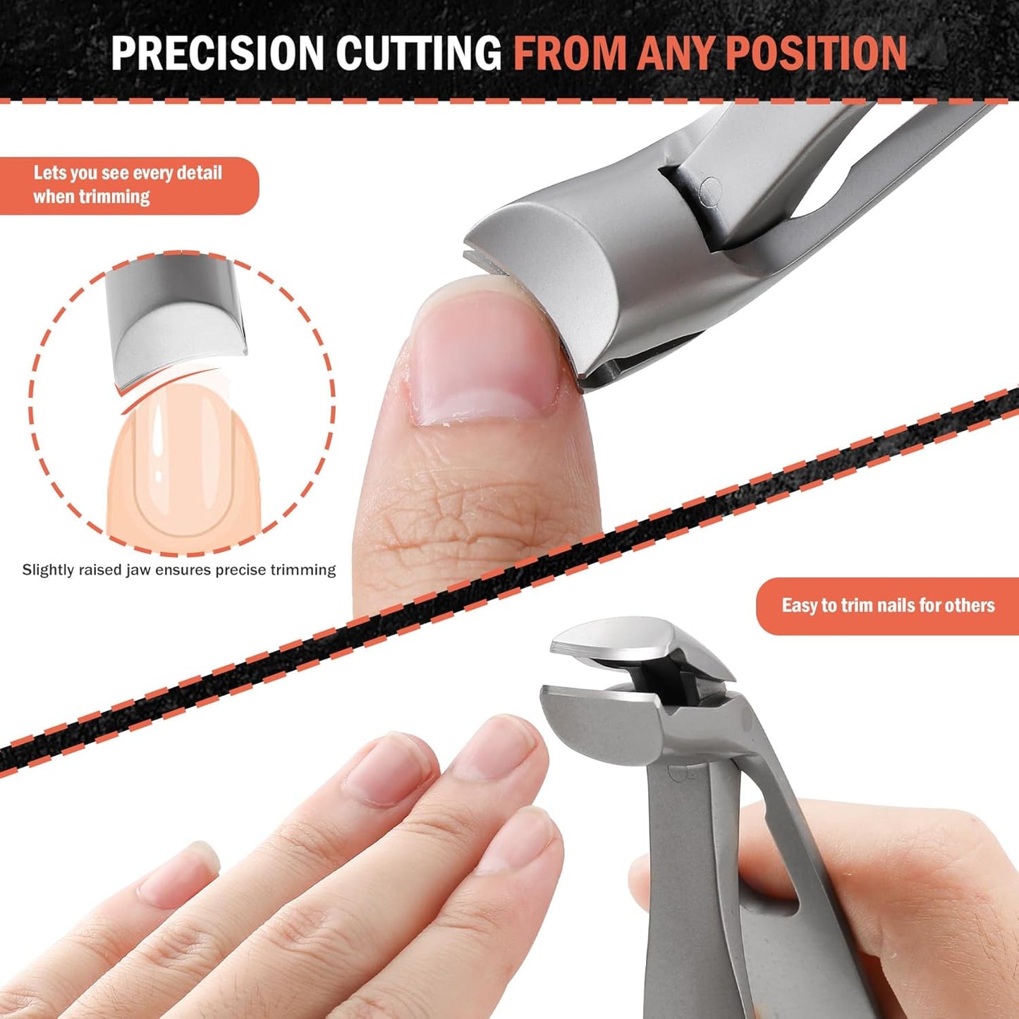 BEZOX Ergonomic Angled Head Thick Toenail Clipper for Seniors - Large Nail Clippers for Thick and Ingrown Nails with Metal Nail File, Premium Nail Cutter Fingernail Clipper for Men and Women - Silver