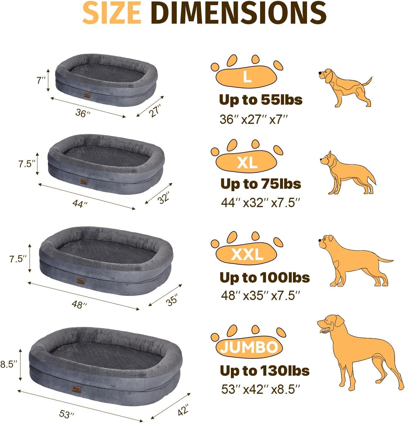 Orthopedic Waterproof Large Dog Bed: Memory Foam Washable Dog Bed with Bolsters - Removable Orthopedic Cover for Medium L XL Large Sized Pet - Non-Slip