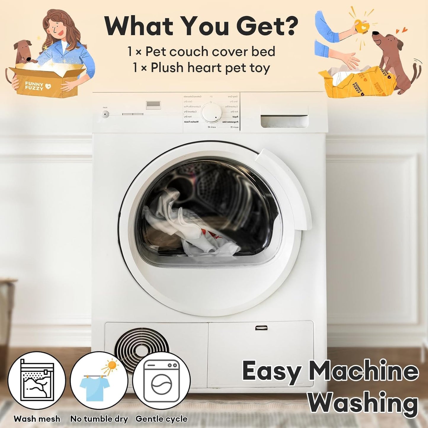 FUNNY FUZZY Pet Fluffy Fuzzy Couch Cover, Calming Washable Dog Bed Sofa Protector Pets Mat for Small Dogs and Cats (Grey,27.56 × 24.02 × 5.51 in)