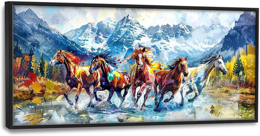 Horse Large Wall Art Running Horses Pictures Colorful Horse Mountain Landscape Wall Decor Wild Animal Nature Canvas Print Painting Artwork for Bathroom Living Room Bedroom 60L" x 30W"