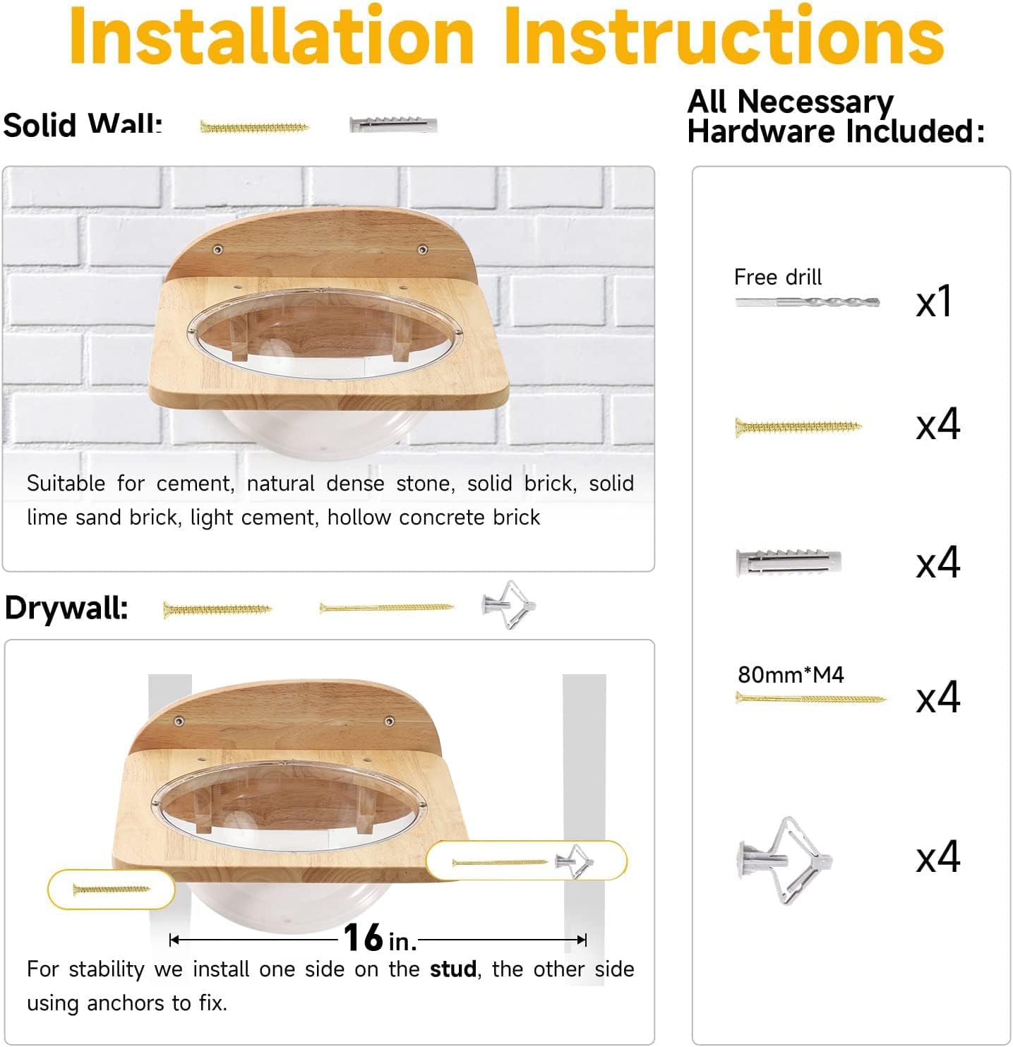 FUKUMARU Cat Wall Furniture Set, Transparent Capsule Kitten Walls Shelves with 2 PCS Pedals - Premium Kitty Bed for Sleeping, Playing, Climbing, and Lounging - Easily Holds Up to 35 Lbs
