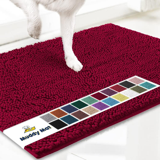Muddy Mat® AS-SEEN-ON-TV Highly Absorbent Microfiber Door Mat and Pet Rug, Non Slip Thick Washable Area and Bath Mat Soft Chenille for Kitchen Bathroom Bedroom Indoor and Outdoor - Maroon 24" x 120"