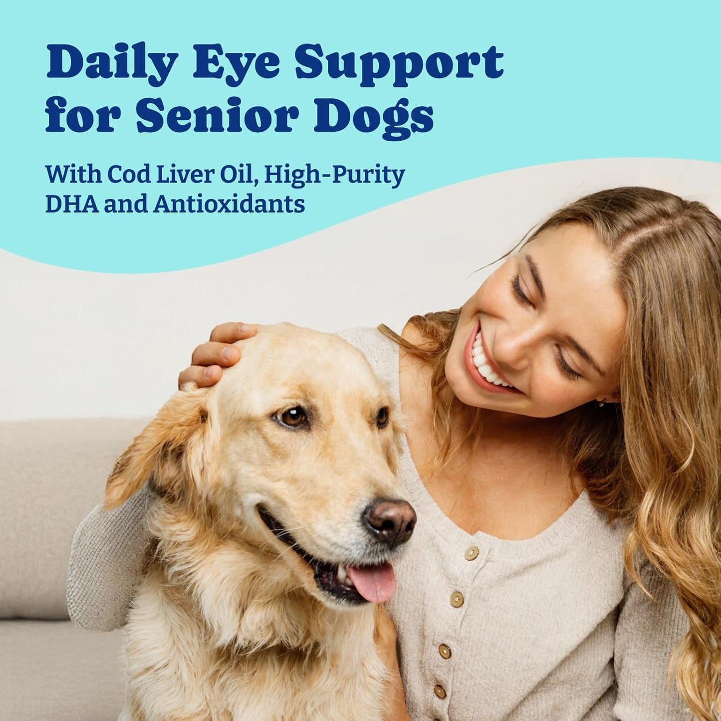 Eye Supplement for Dogs - 120 Soft Chews Dog Vision Supplement with Cod Liver Oil, Antioxidants & Omega 3 Fatty Acids - Eye Vitamins for Dogs - Duck & Pear Flavor