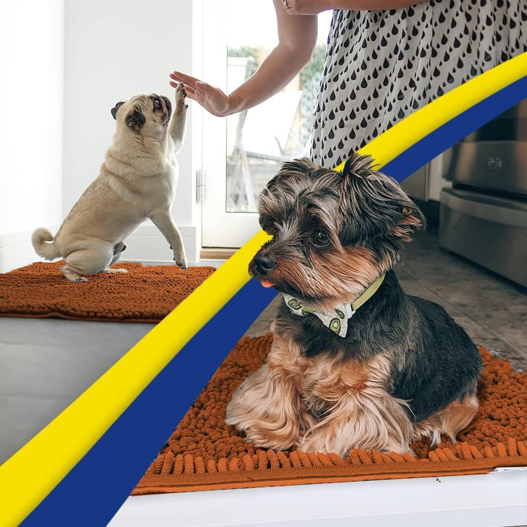 Muddy Mat® AS-SEEN-ON-TV Highly Absorbent Microfiber Door Mat and Pet Rug, Non Slip Thick Washable Area and Bath Mat Soft Chenille for Kitchen Bathroom Bedroom Indoor and Outdoor - Orange 24" x 72"