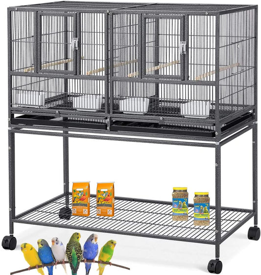 1/2/3-Combo Stacker Center Divided Breeder Breeding Bird Flight Double Rolling Cage for Aviaries Canaries Cockatiels Lovebirds Finches Budgies Small Parrots (Black Vein, One Stacker)