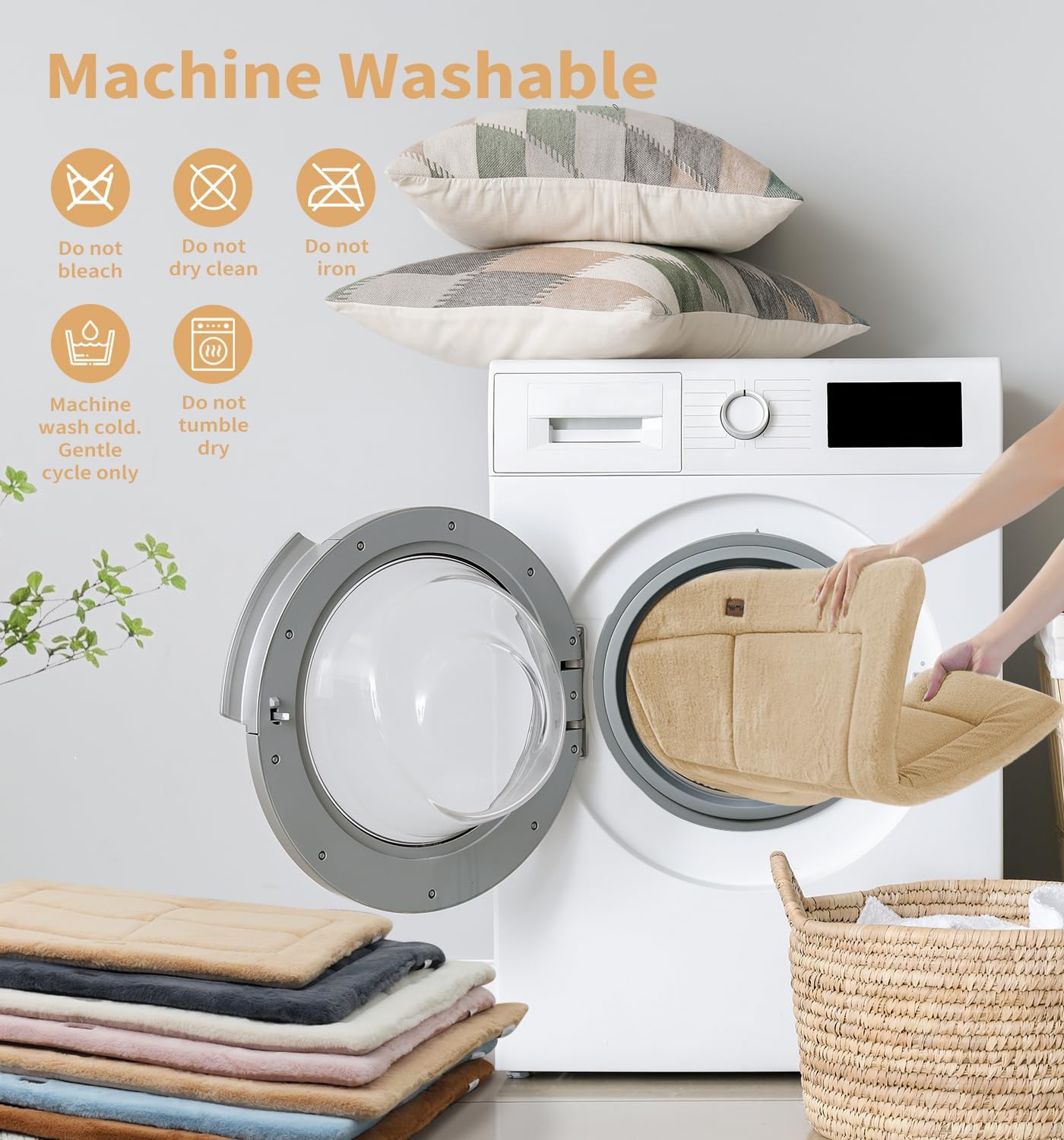 Made4Pets Dog Crate Pad Bed for Medium Dogs, Washable & Reversible, Anti-Slip Kennel Mat for Cozy Sleeping, Soft Fluffy Dog Bed for Indoor & Outdoor Use, 29"x21", Khaki