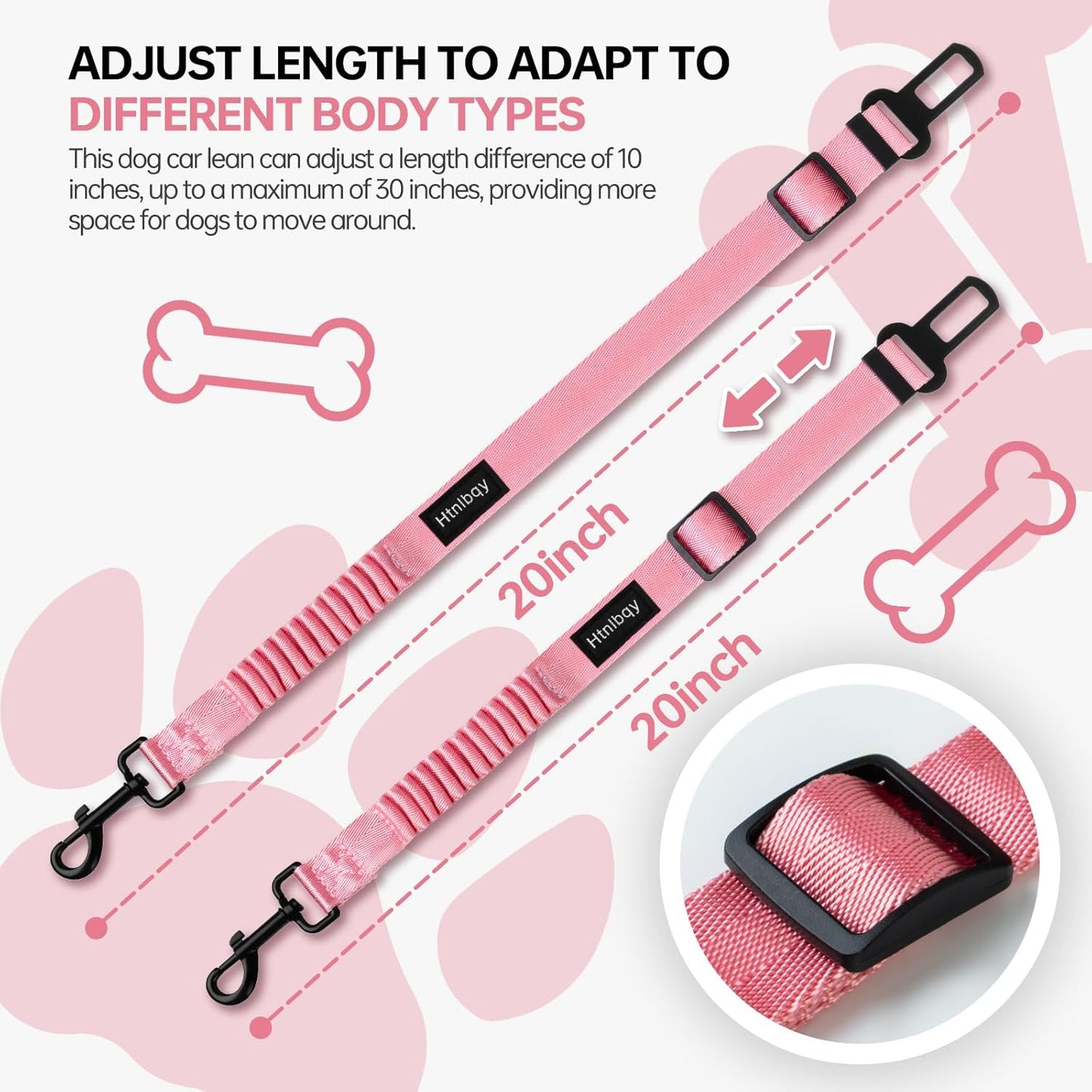 Thickened Dog Seat Belt for Car, 3 Pack Set Retractable Dog Car Adjustable Seatbelts for Vehicle Nylon Pet Safety Heavy Duty & Elastic & Durable Car Harness for Dogs, Light Pink