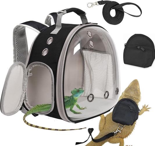 Desert Iguana Backpack Carrier,Bearded Dragon Portable Backpack Carrier with Small Backpack Harness Leash Set,Space Capsule Clear Bubble Window Travel Backpack for Lizard Travel,Guinea Pig,Rabbit