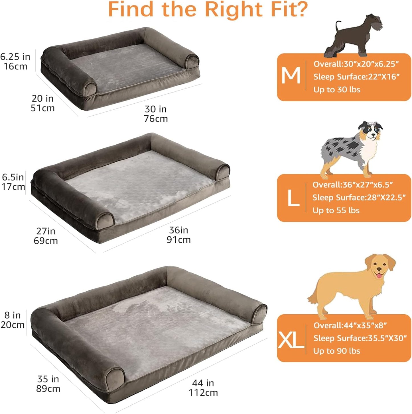 Amazon Basics Dog Bed with Cooling Gel Memory Foam, Pressure-Relief Support for Dogs up to 90lbs, Non-Slip Bottom, Machine Washable Cover, Extra Large Sized (44" x 35"), Brown
