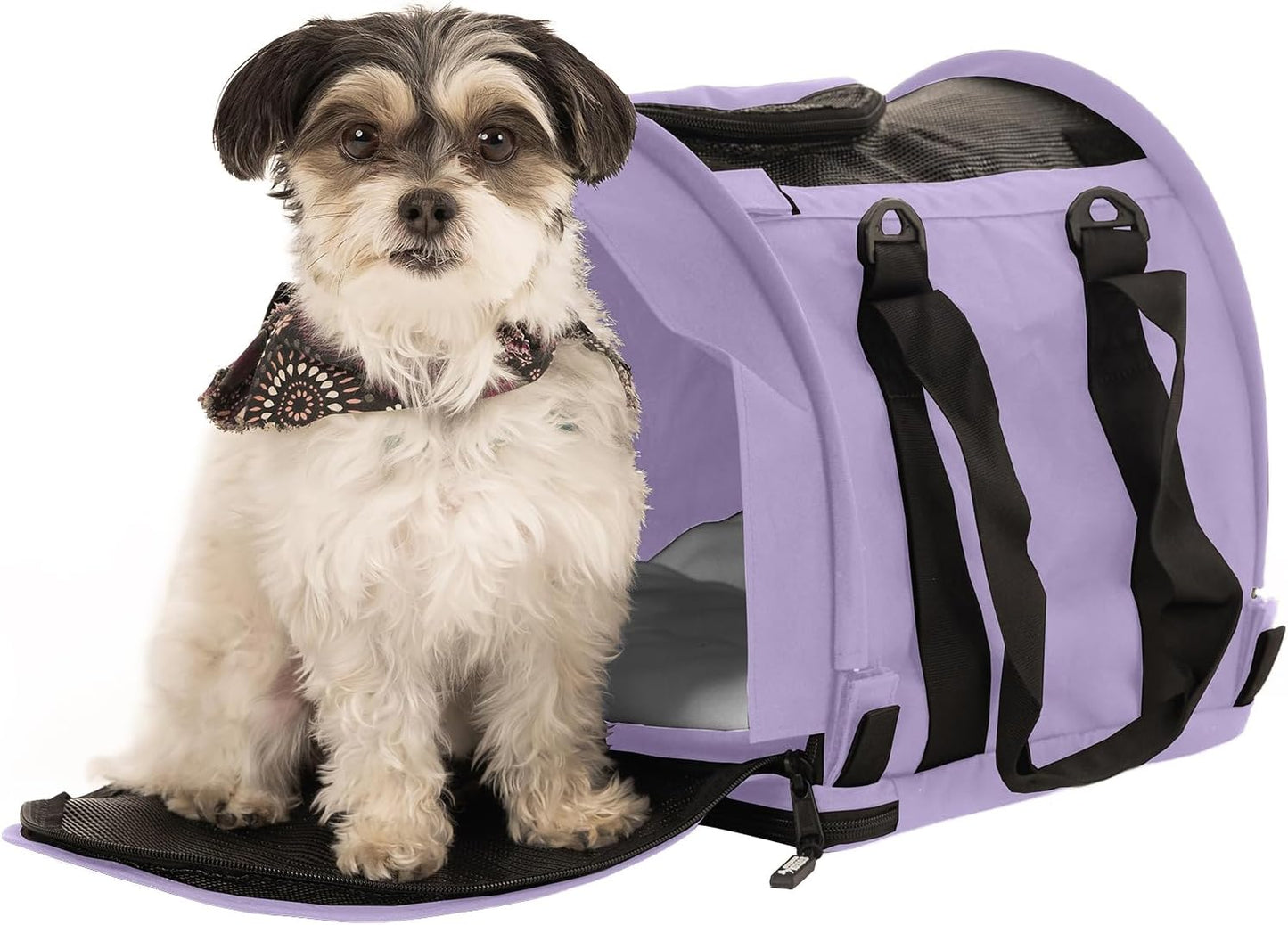 SturdiBag Pro 2.0 Pet Travel Carrier for Cats and Dogs | Soft Sided Pet Carrier Bag with Safety Clips and Seatbelt Straps for Airplane or Car Travel | Cube, Lavender