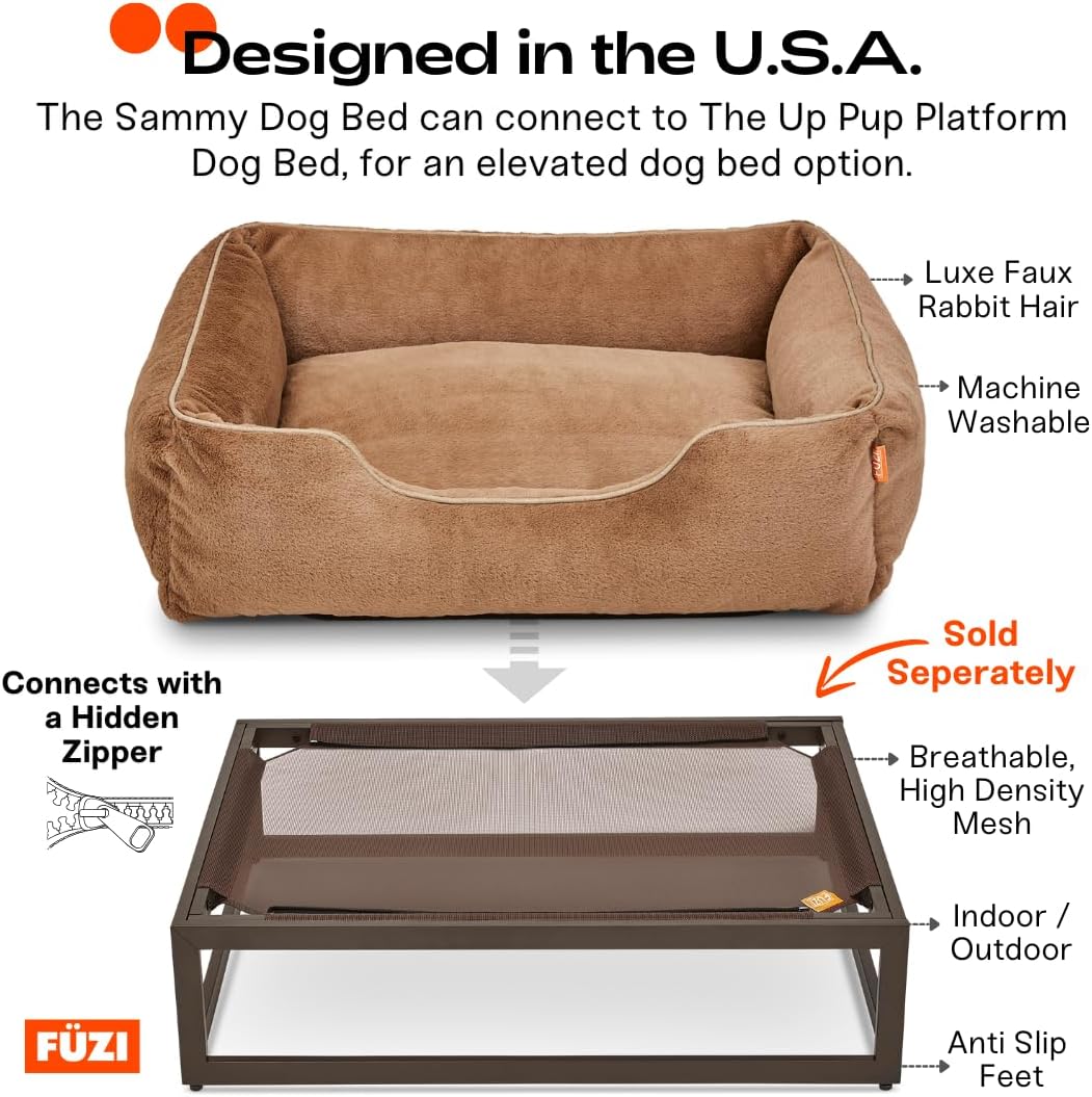 FUZI Luxury Aesthetic Dog Bed for Medium Dogs with Washable Cover, Pet Couch, Pet Bed with Sides, Non-Slip Bottom, Soft and Durable Calming Dog Bed, Faux Rabbit Fur, Medium 31.75x23.6x9.5 Light Brown