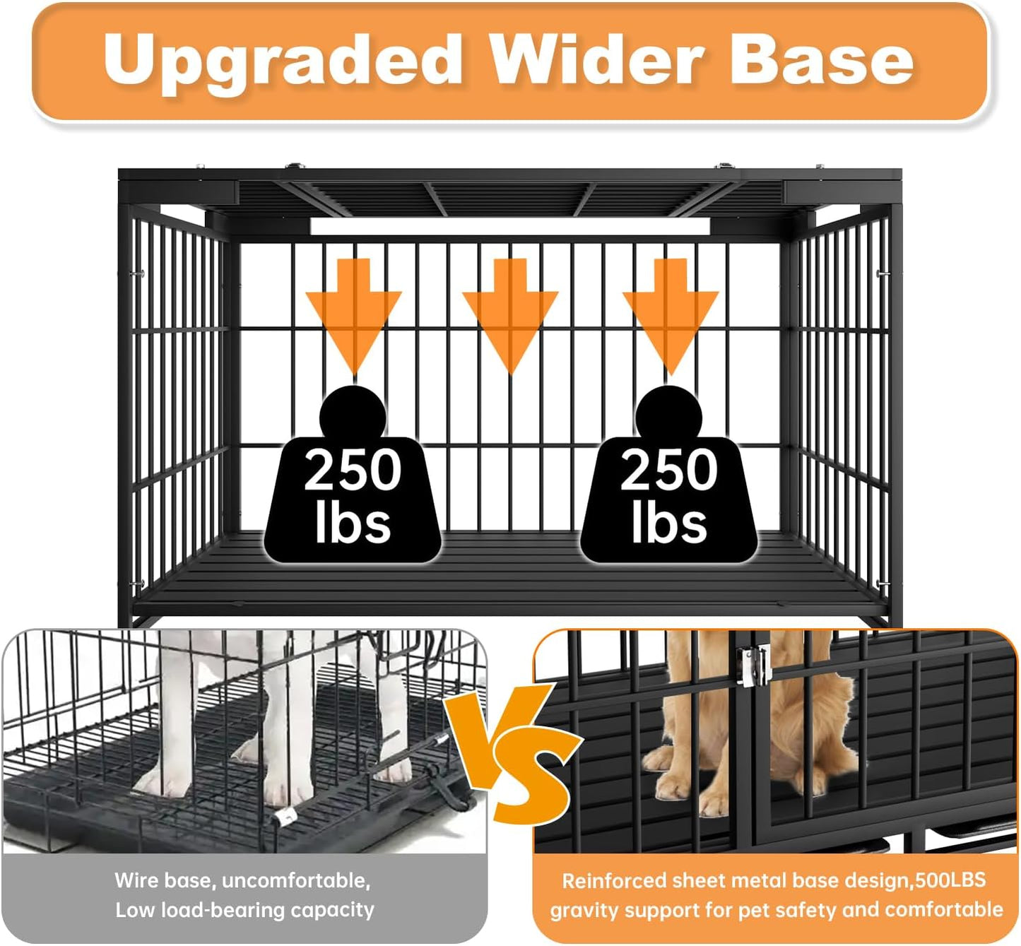 54 Inch Heavy Duty Dog Crate with Wheels,Indestructible Escape-Proof Dog Kennel with Locking Latch and Double Door,Extra Large XL XXL Crate Indoor for Large and Medium Dog with Removable Tray